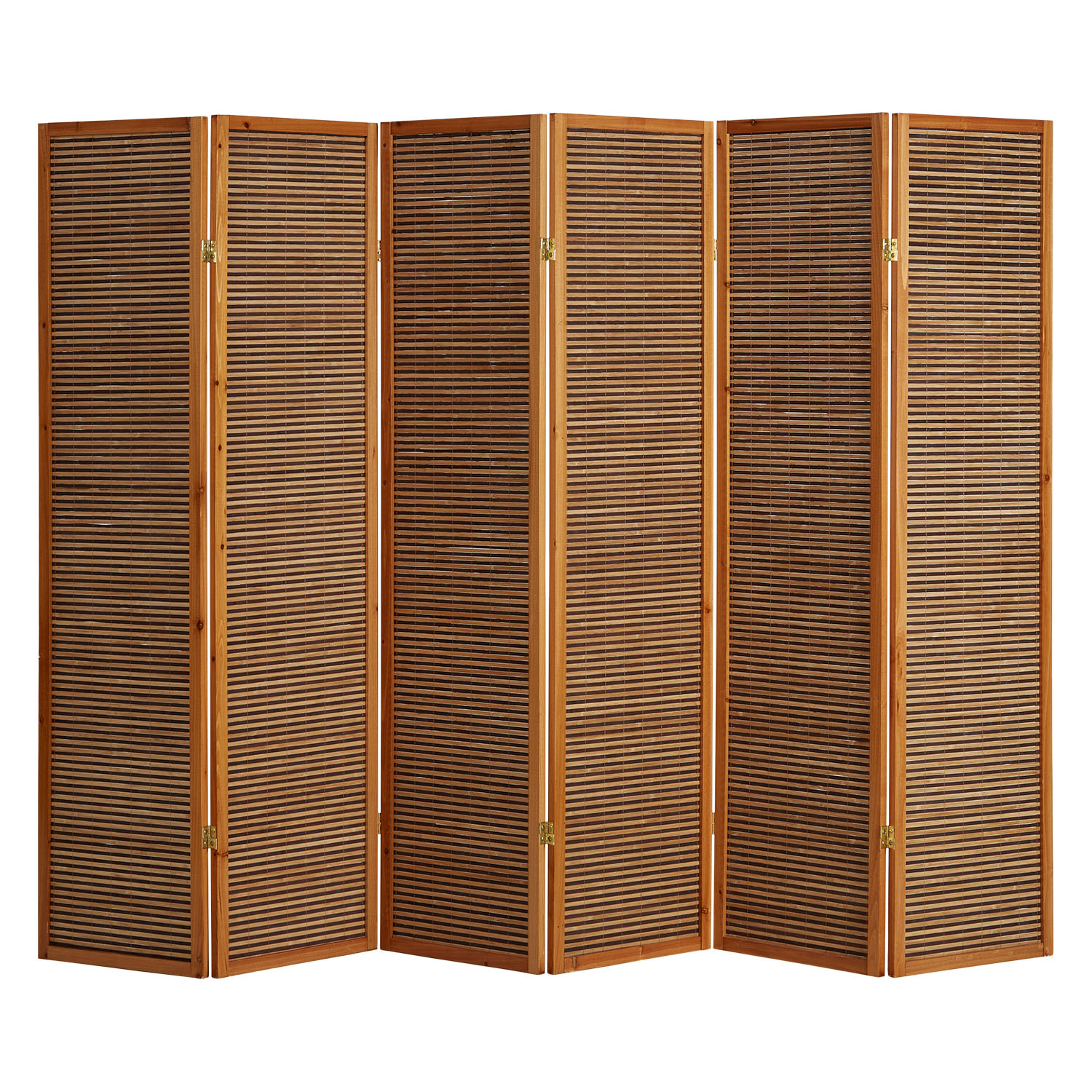 Paravent Brown Wooden Slats | 6-panel | Wood | Room Divider Partition Privacy Screen