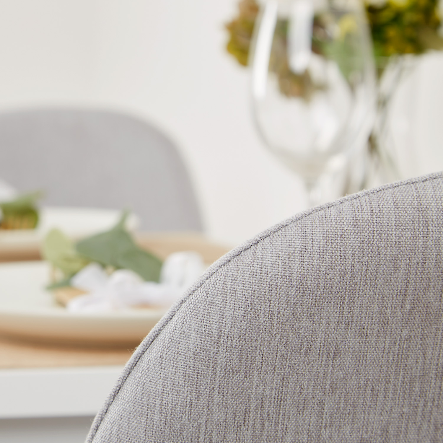 Set of 6 Upholstered Linen Chairs in Gray with Rounded Backrests – Modern Dining Chairs Without Armrests