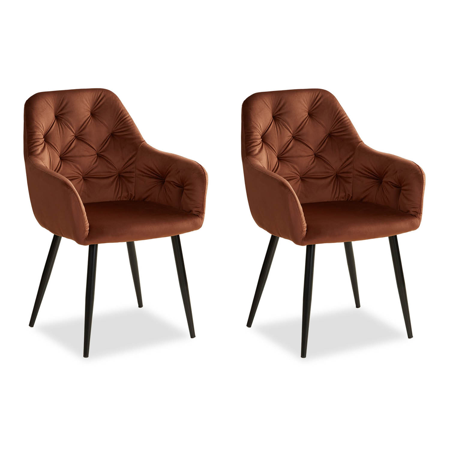 Upholstered Chair Velvet Brown | Set of 2 | with Armrests | Kitchen Dining Room Office