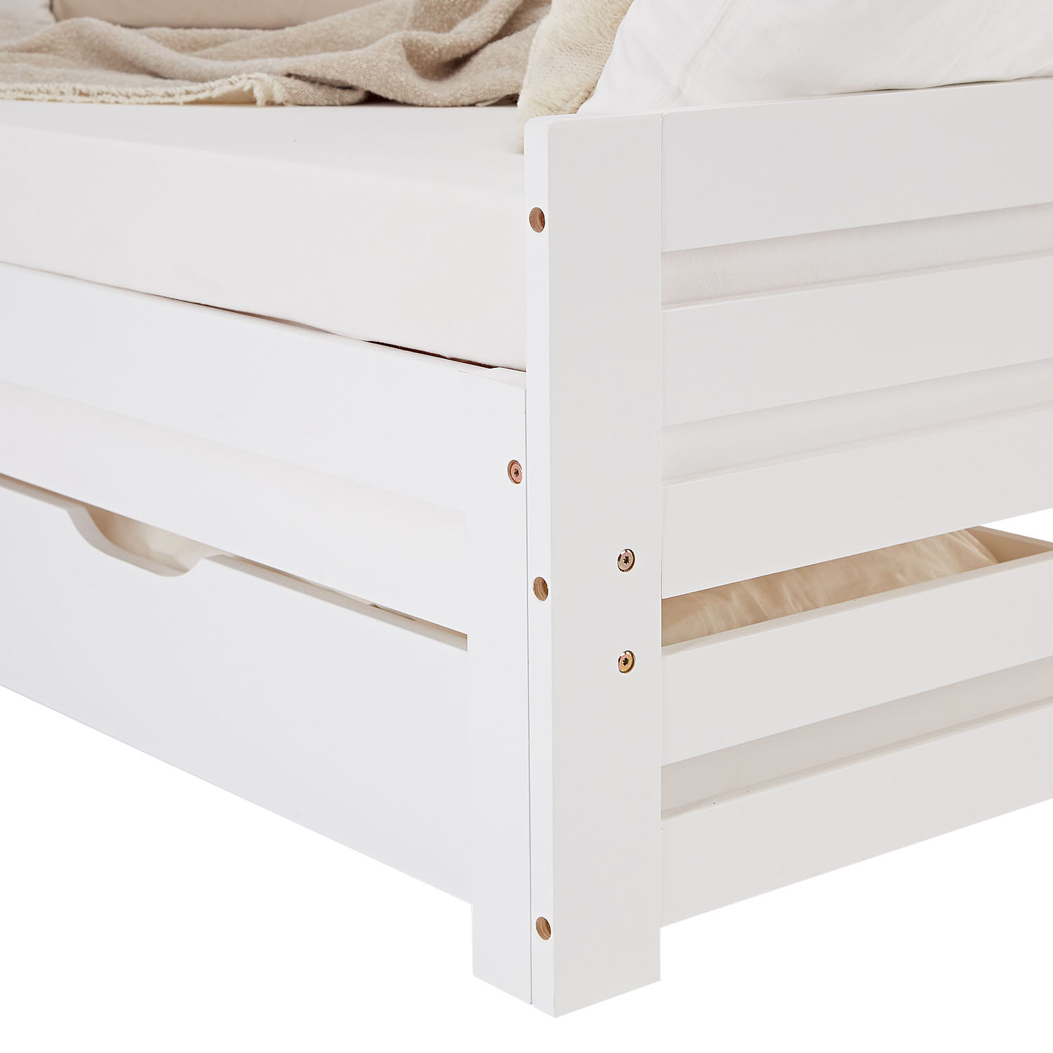 Gästebett Holzbett 90x200 cm Weiß Stauraum Tagesbett ausziehbar Jugendbett Ausziehbett Bett mit Bettkasten Matratze