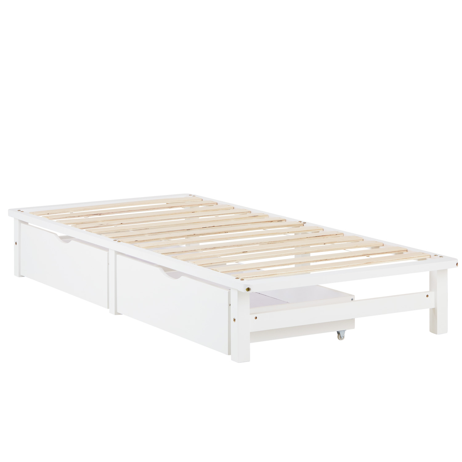 Pallet bed, 90x200 cm, with slatted frame and 2 under-bed drawers; solid wood bed; pallet furniture; bed; wooden bed
