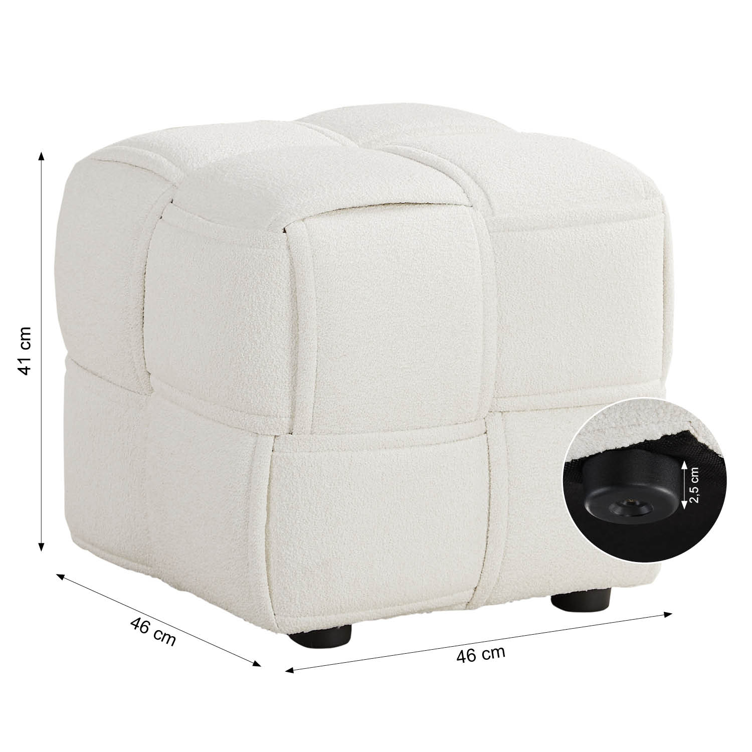 Footstool Pouffe Bouclé Beige Stool Small Footrest Upholstered Seater Cube Seat