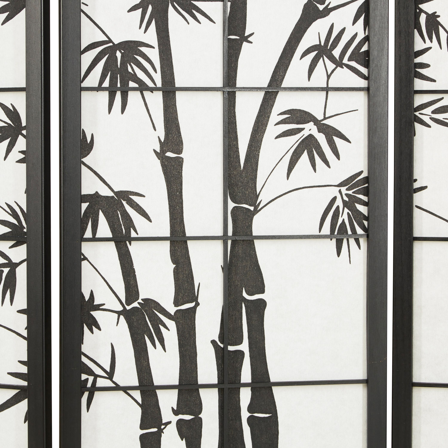 6-panel black folding screen with bamboo pattern – Japanese room divider made of wood and shoji rice paper