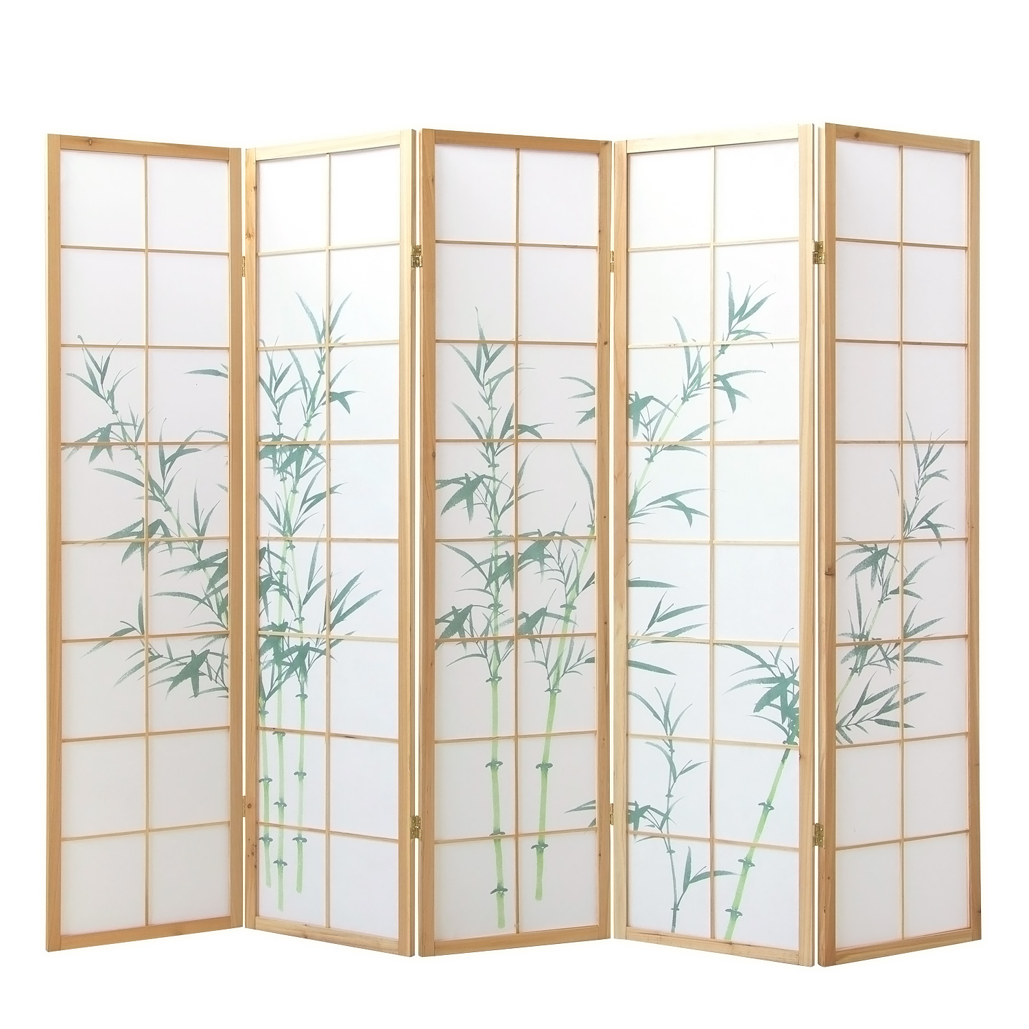 5-panel "Nature" folding screen with bamboo motif – Japanese room divider & privacy screen