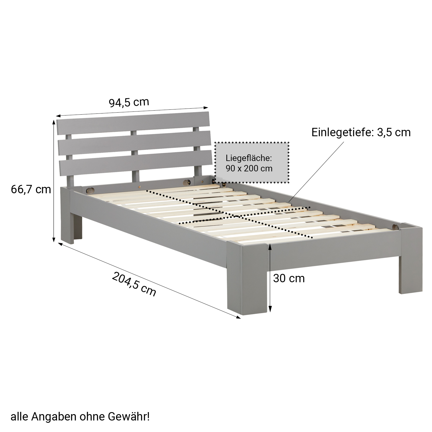 Wooden Bed 90x200 cm Gray | Single Bed with Storage | With Slatted Base | Solid Wood | Children's, Teen, or Guest Bedroom
