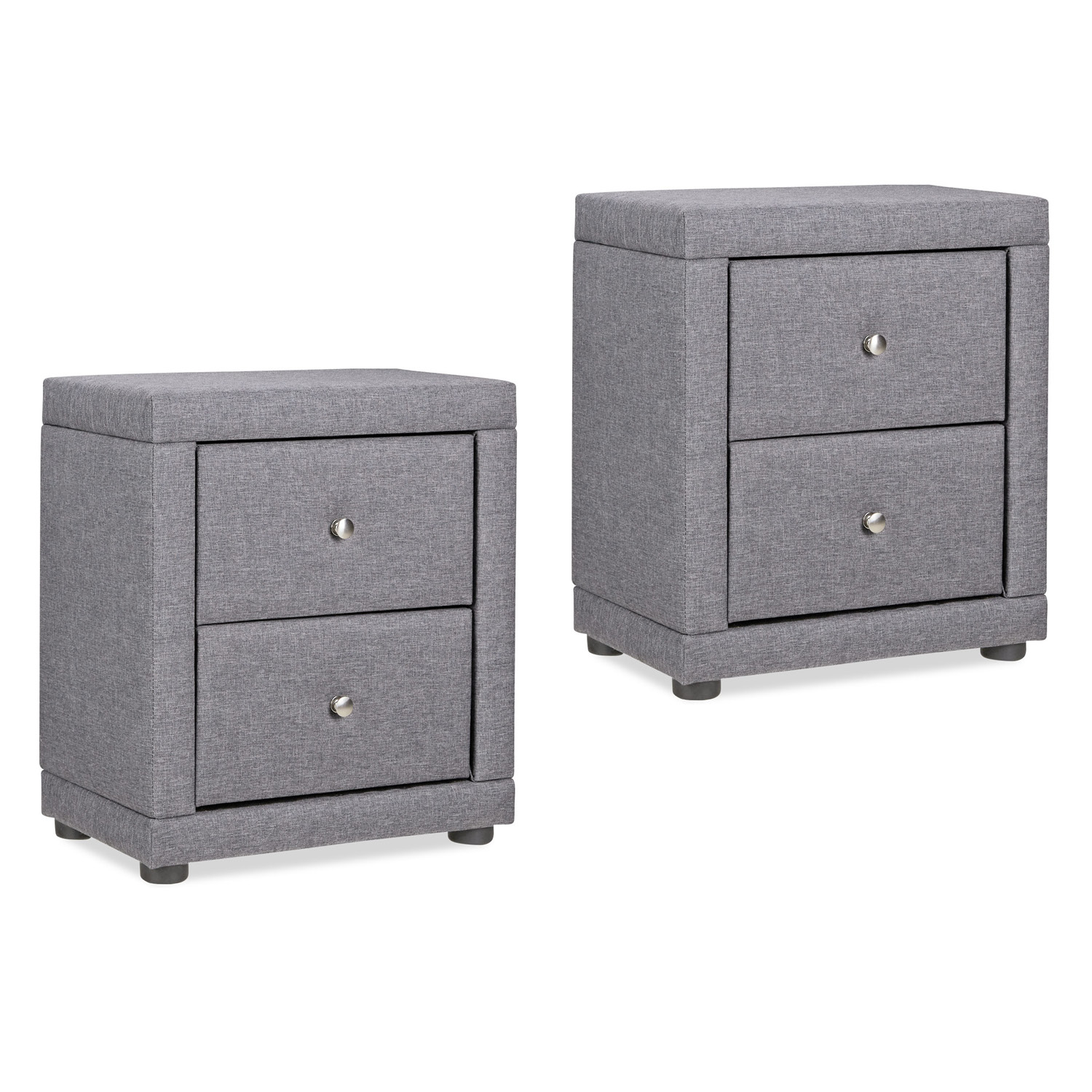 2 Bedside tables Nightstand bedroom 2 Chest drawers Side table Grey fabric