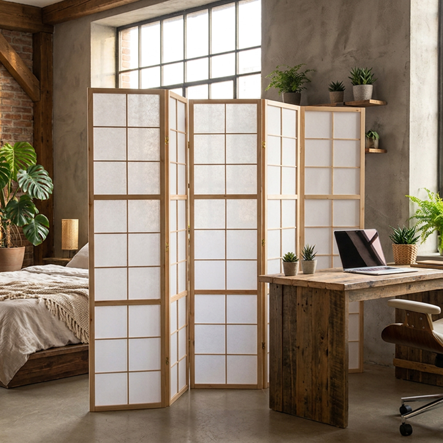 Shoji-Style Natural 5-Panel Screen – Room Divider & Privacy Screen with Rice Paper
