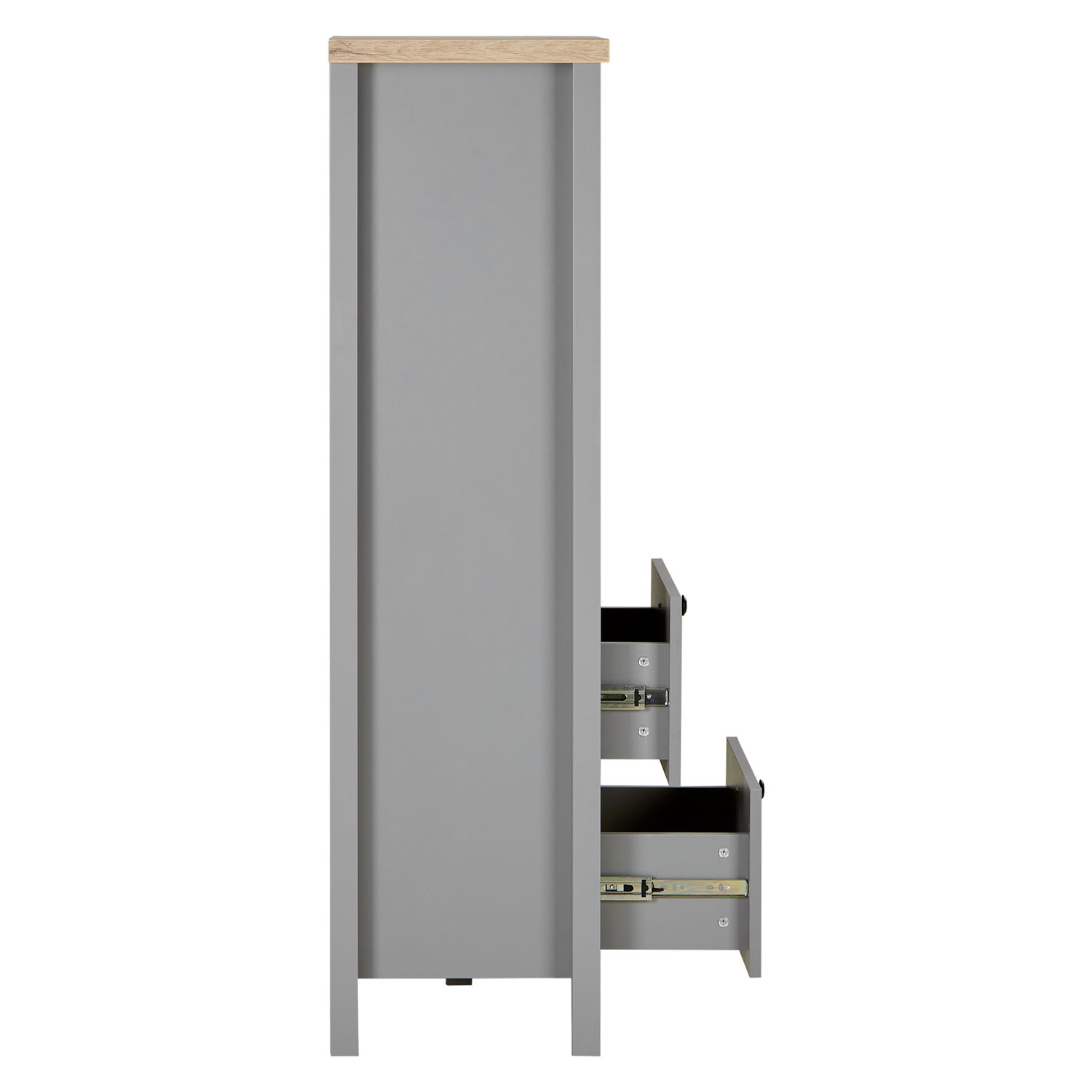 Highboard Sideboard Grey Wood Natural Storage 2 Drawers Cabinet Buffet Credenza Living Room Cupboard