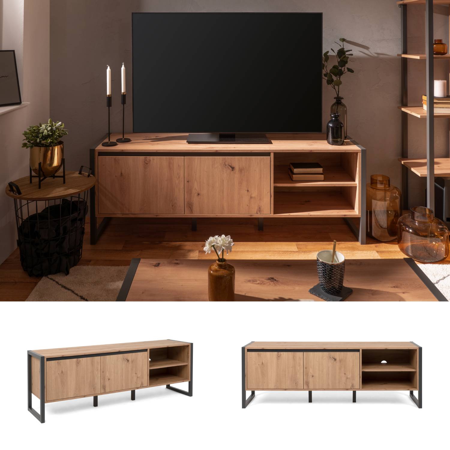 TV Board TV Cabinet TV Stand Sideboard Storage Industrial Style Wood Media Unit