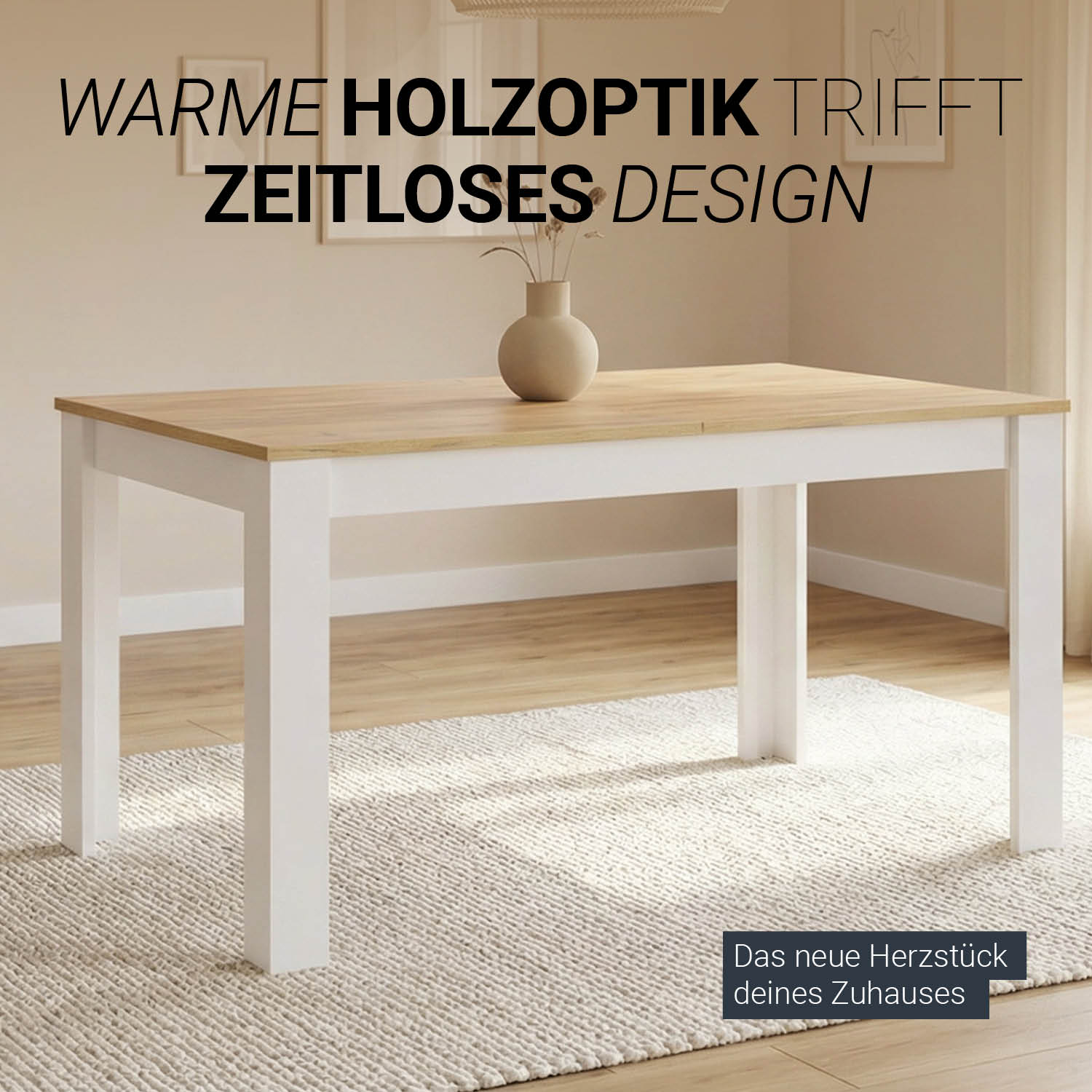 Modern Dining Table Kitchen Table White Wooden Table 135x86 cm Wotan Oak 8 Seater Extendable