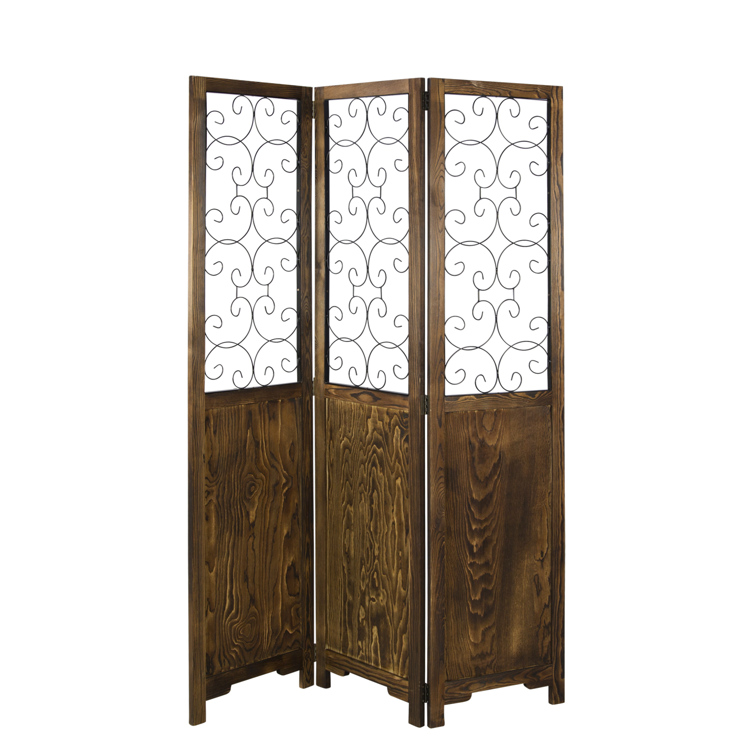 Paravent Brown with Decorations | 3-panel | Wood | Room Divider Partition Privacy Screen