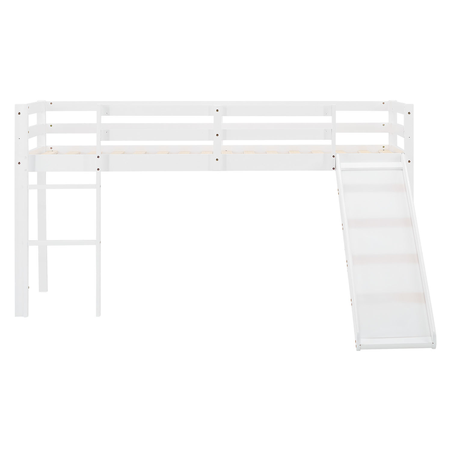 Loft Bed with Mattress Slatted Frame Slide 90x200 cm Children's Bed Bunk Bed White Play Bed
