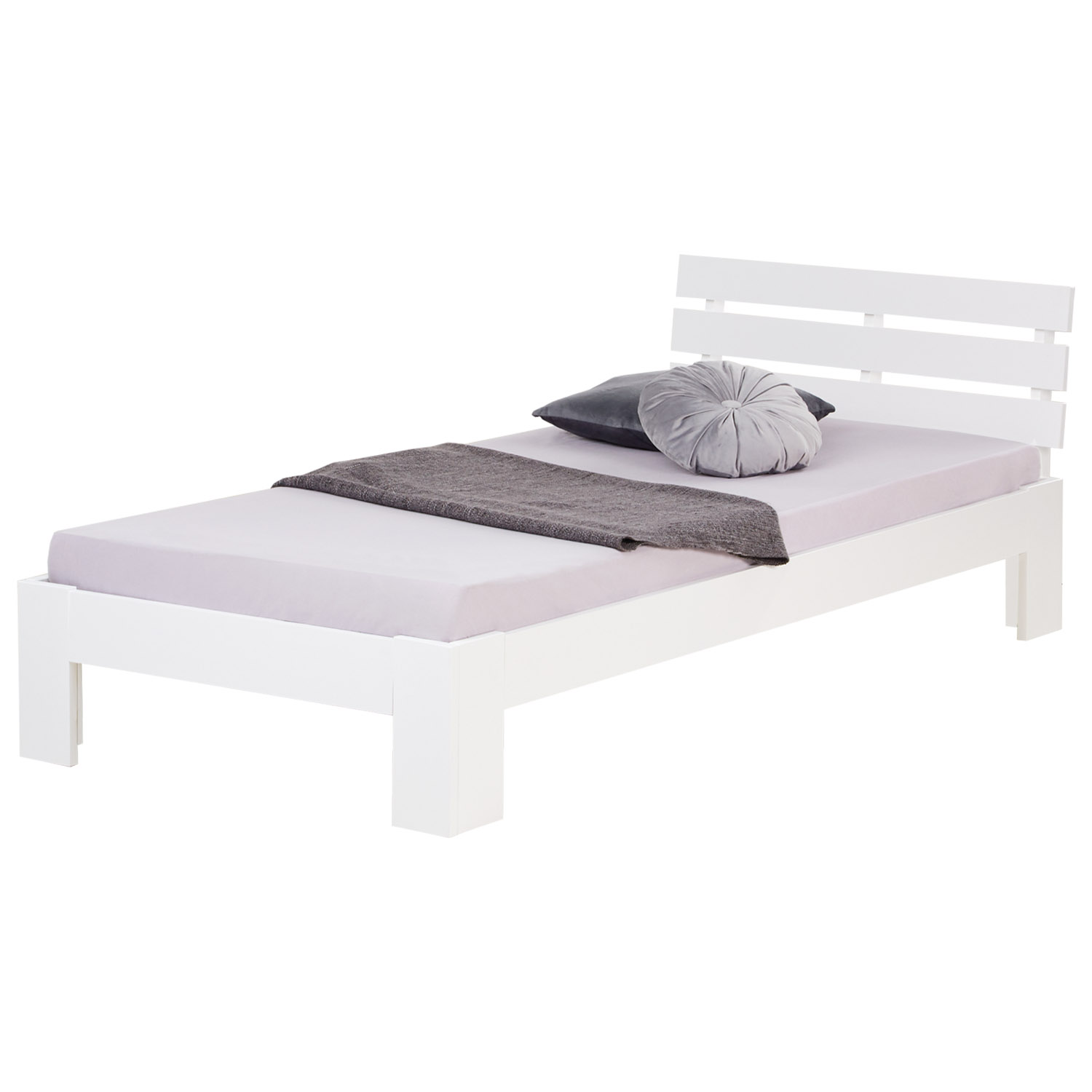 Wood Bed 90x200 cm White | Single Bed | with Slatted Frame | Solid | Kids Youth Guest Bedroom