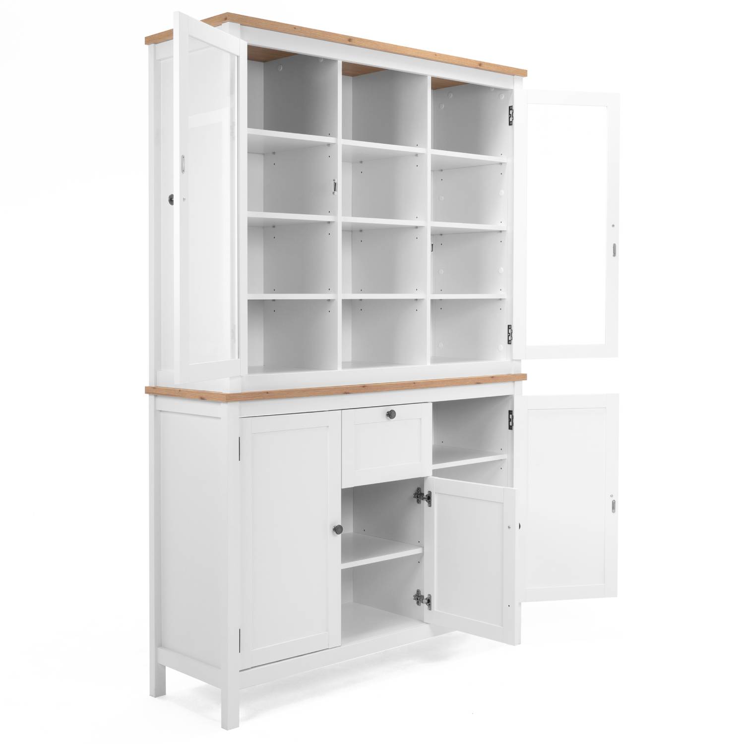 Buffet Cabinet Sideboard Cupboard Kitchen Storage with Glass Doors White