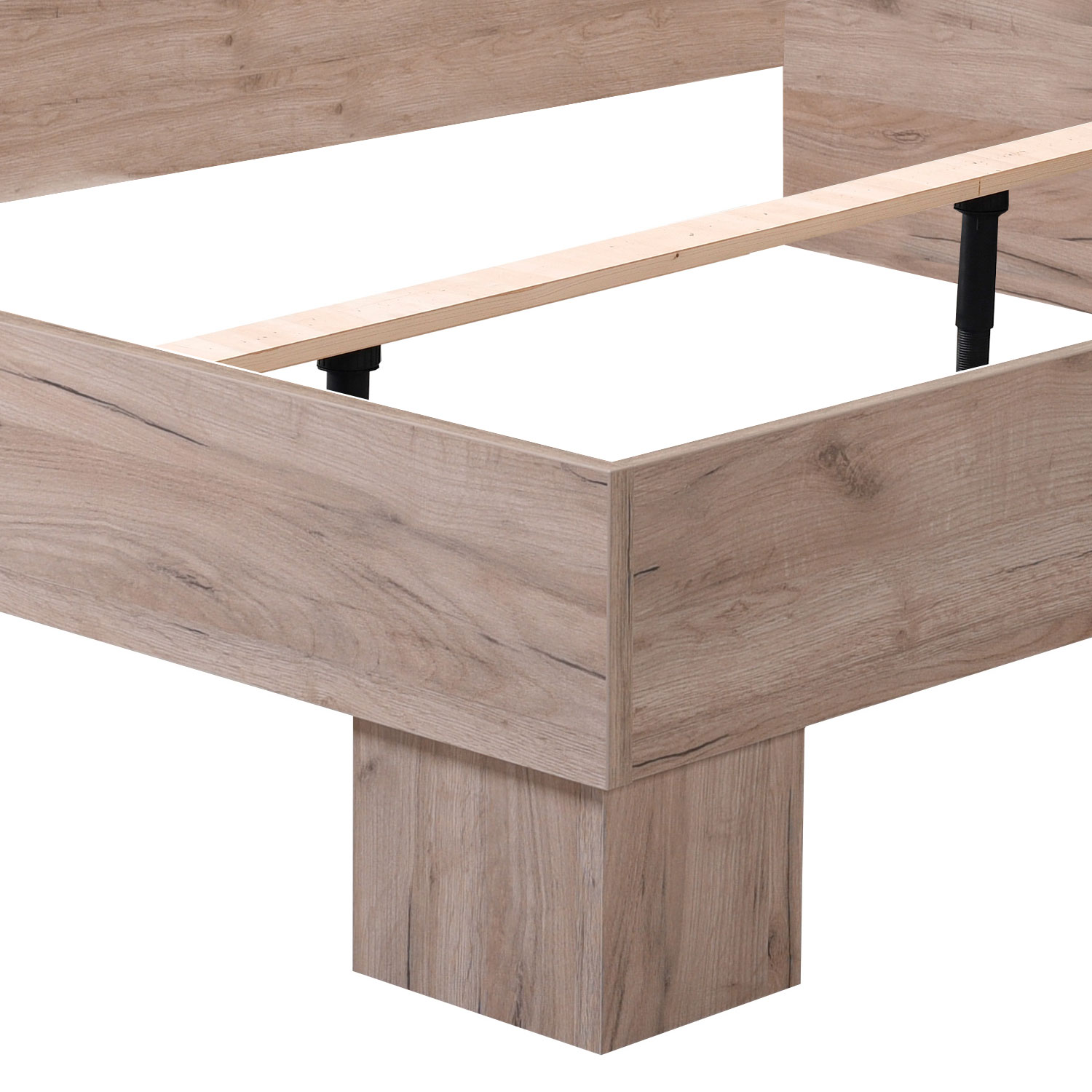 Double Bed 160x200 cm, Gray Oak with Slatted Base – Modern Wooden Bed