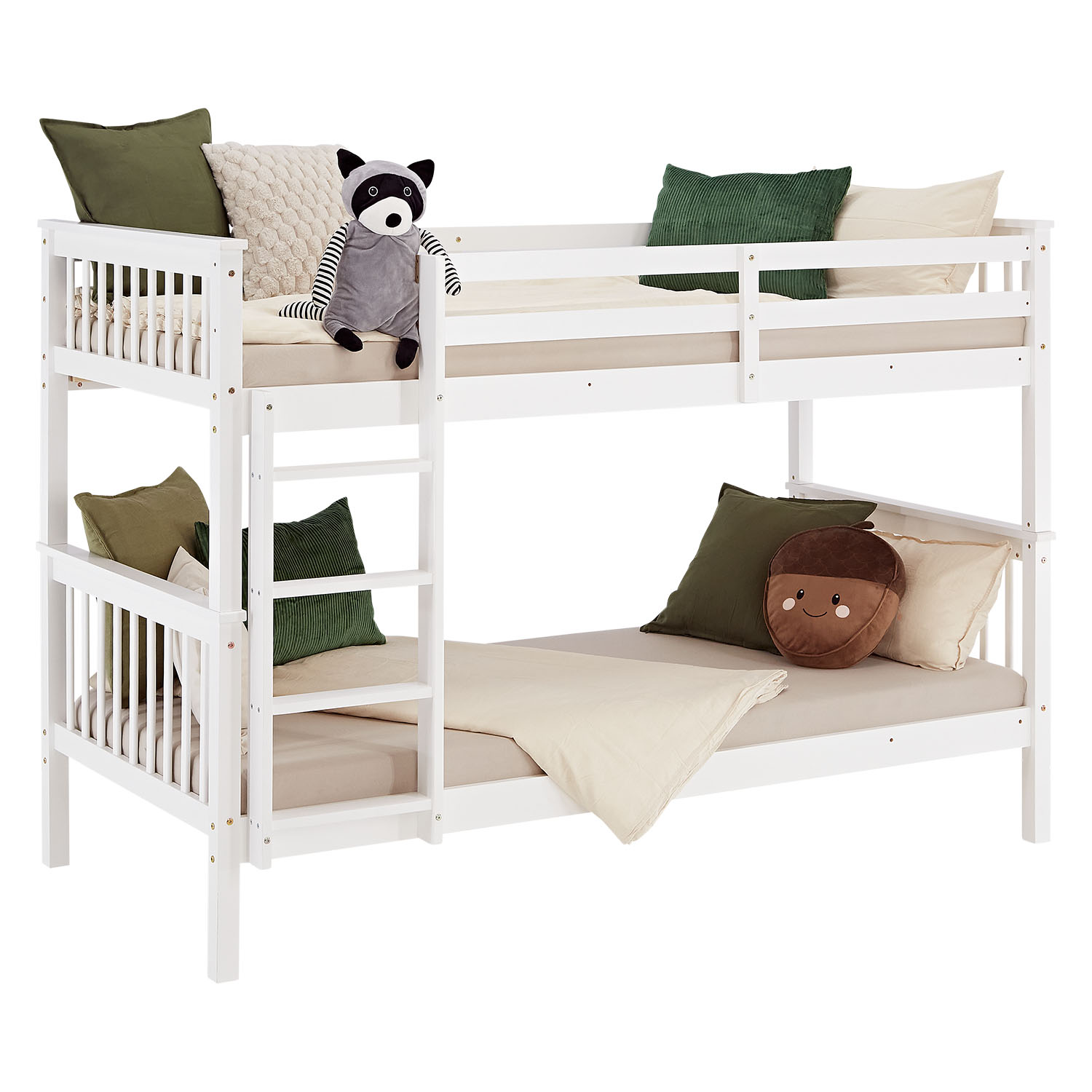 Bunk Bed 90x200 cm White | Kids Bed with Slatted Frame | Fall Protection | Convertible | Massif pine wood