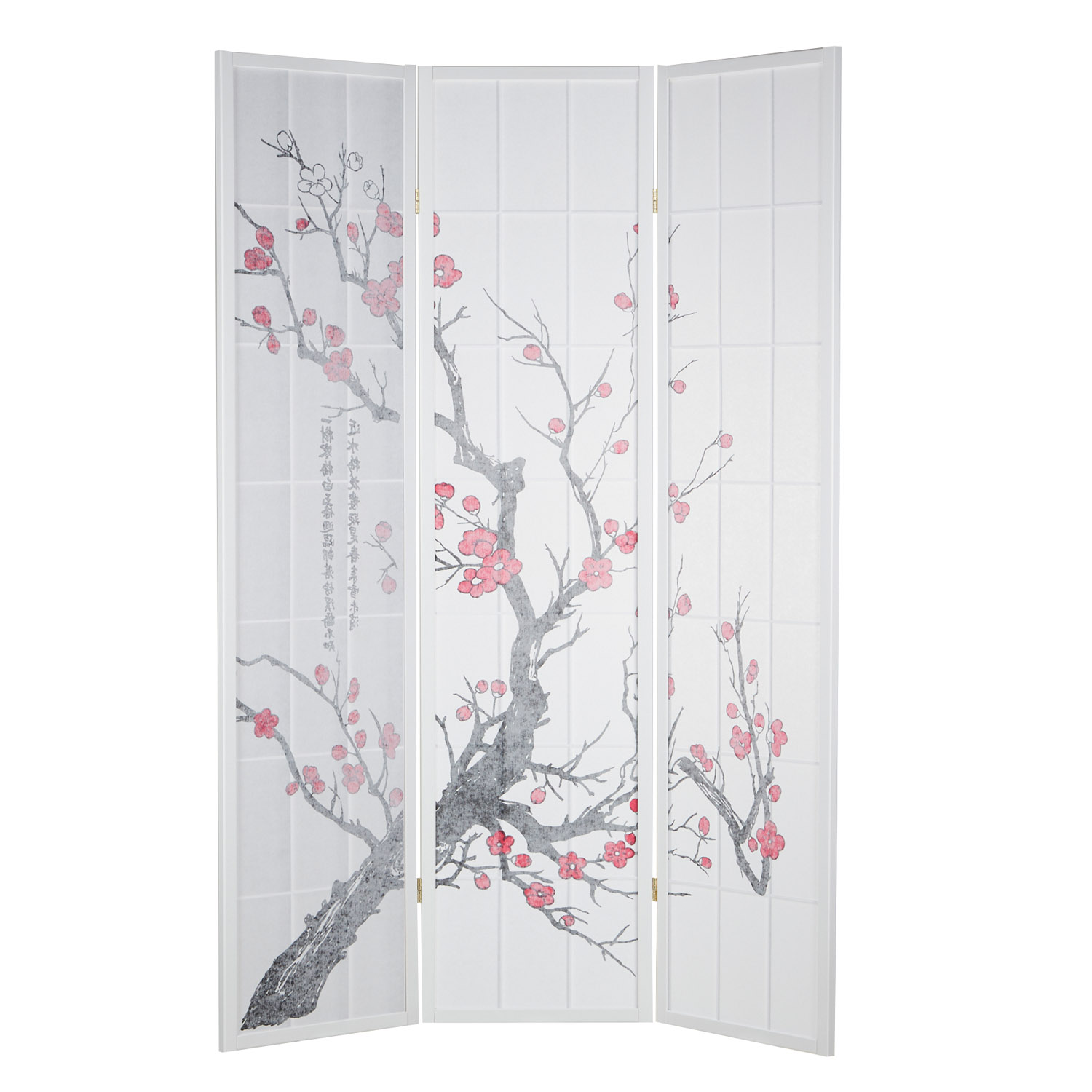 White Cherry-Patterned Screen | White Rice Paper | 3-Panel | Wood | Room Divider, Partition, Privacy Screen