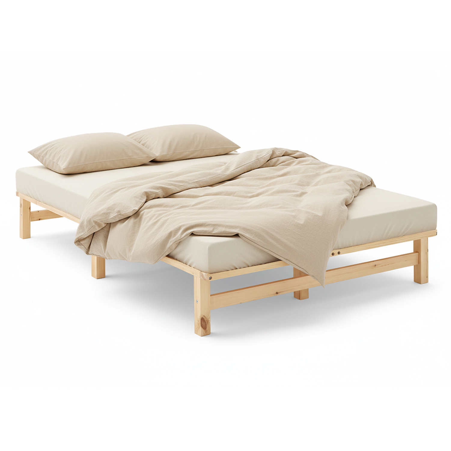120x200 cm Natural Pallet Bed – Wooden Double Bed with Slatted Base for Teen Rooms, Guest Rooms, and Bedrooms