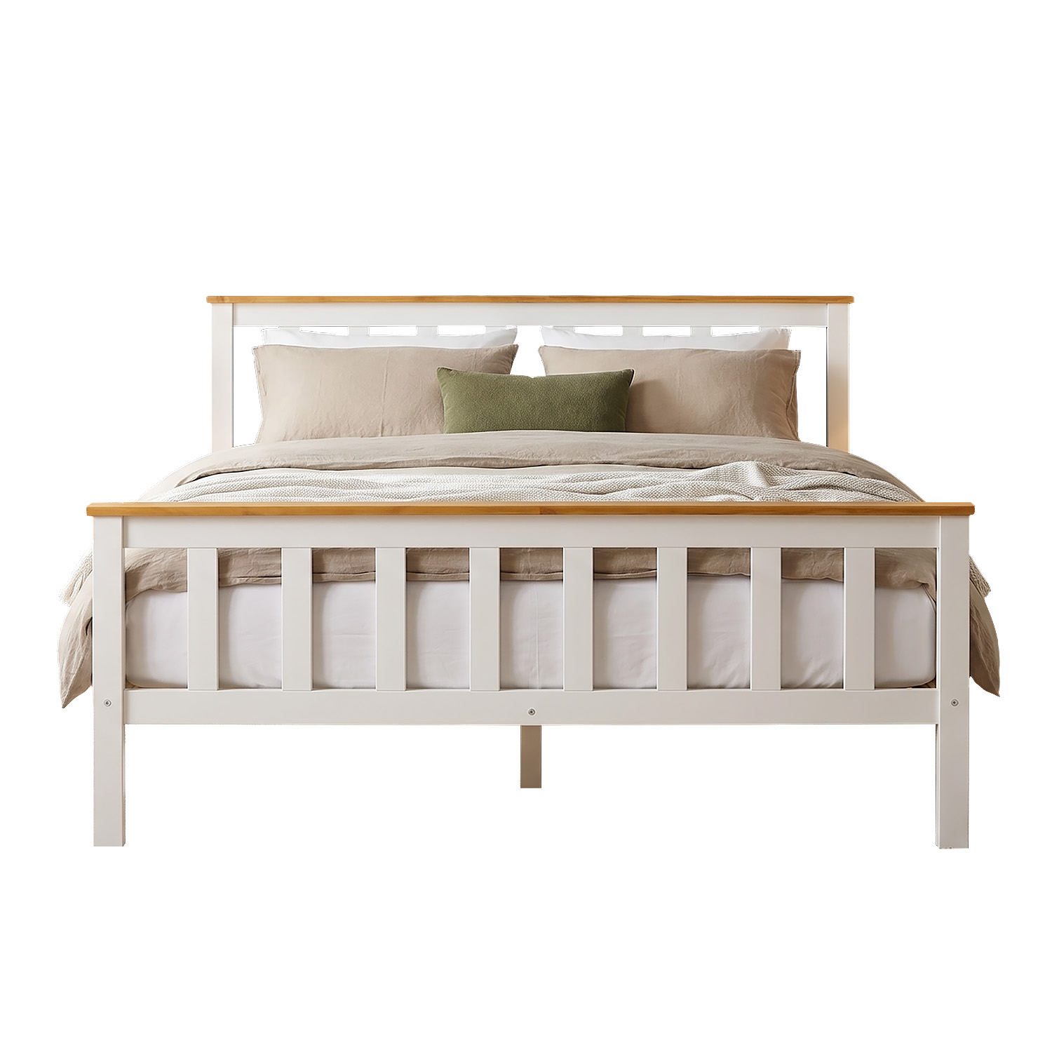 Wooden Bed 140x200 cm Natural White | Double Bed | With Slatted Base | Scandinavian Style | Children's, Teen, or Guest Bedroom