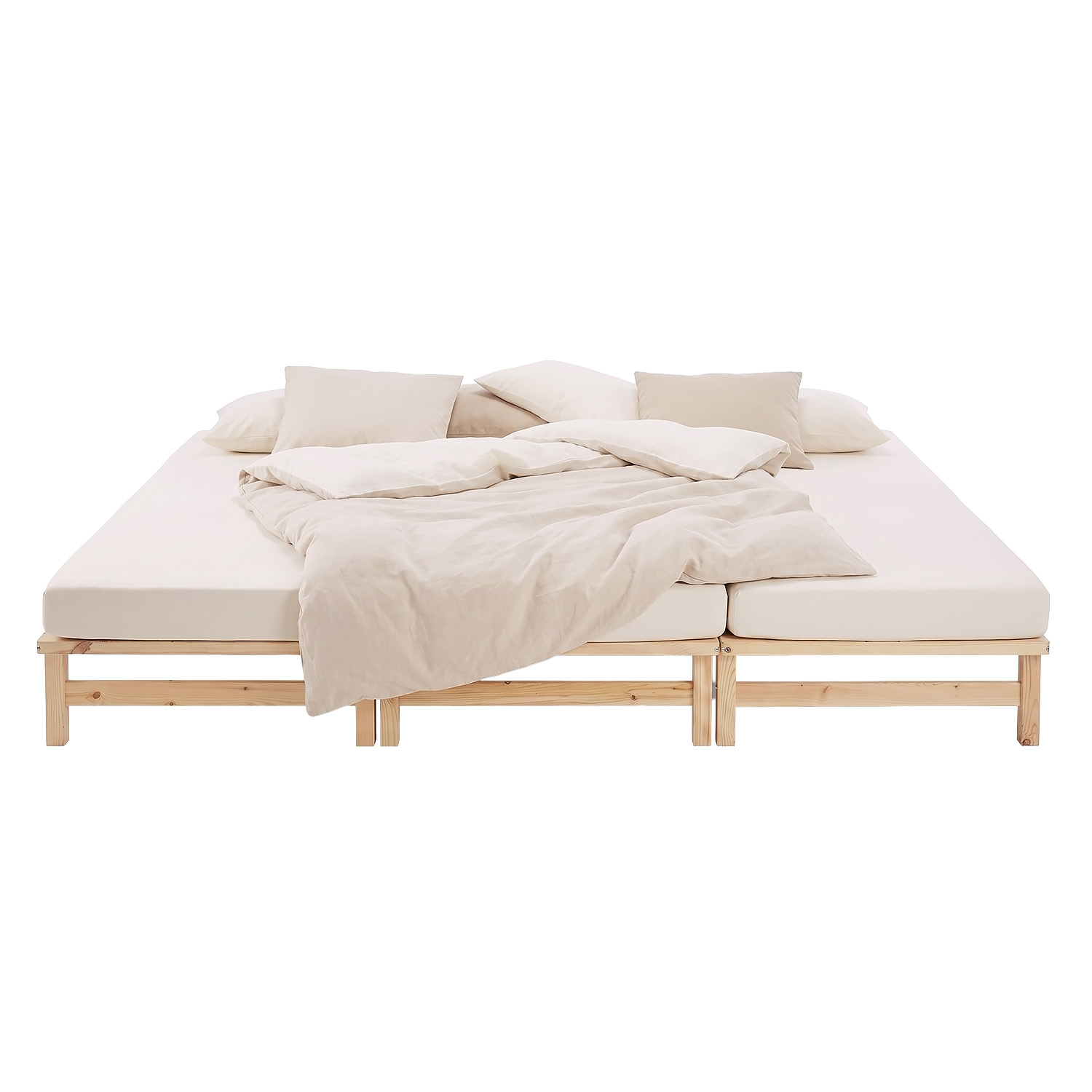 Family Bed 270x200 cm Natural | Maxi Pallet Bed XXL | with slatted frame | Wood | Can also be placed individually