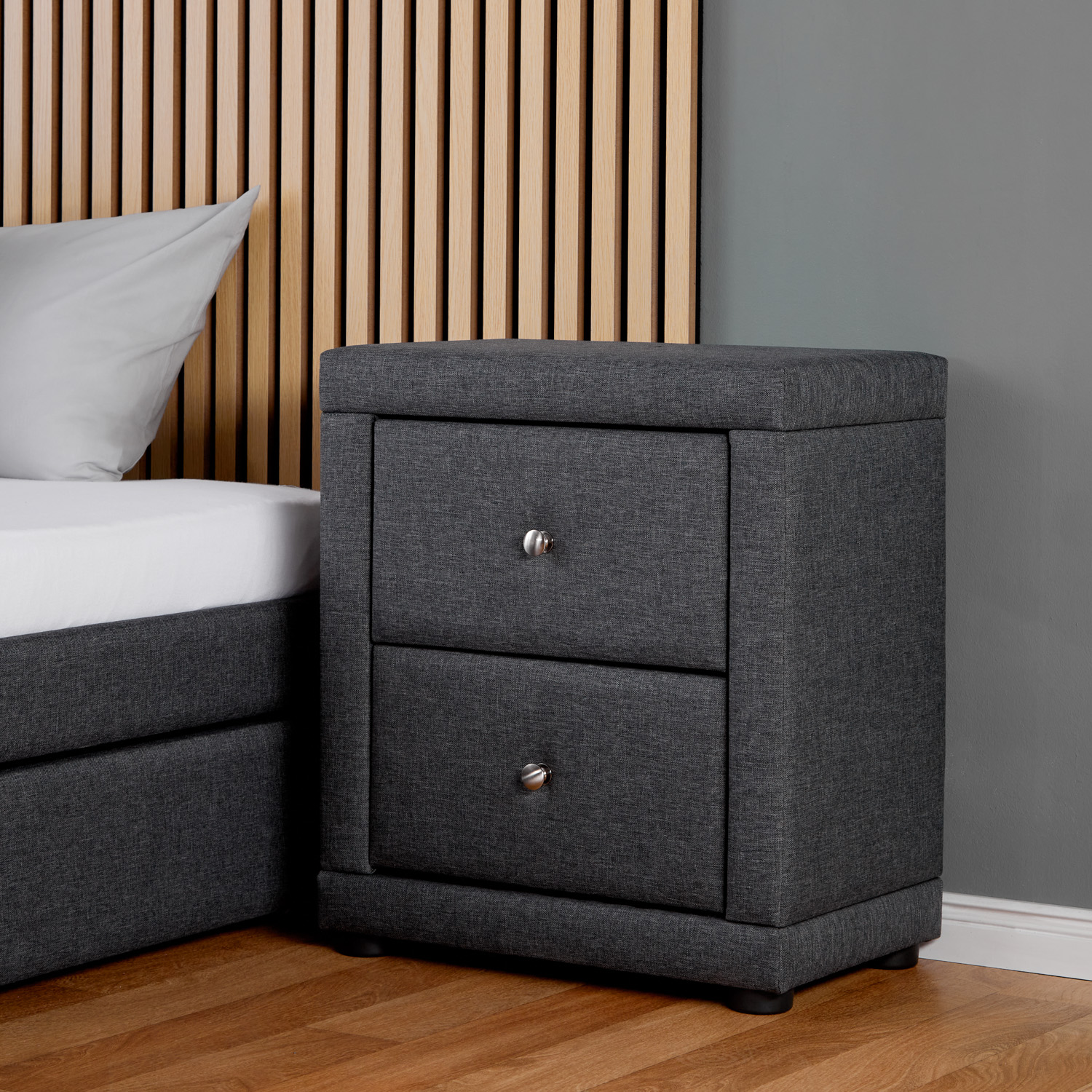 Bedside table Nightstand bedroom 2 Chest drawers Side table Grey fabric