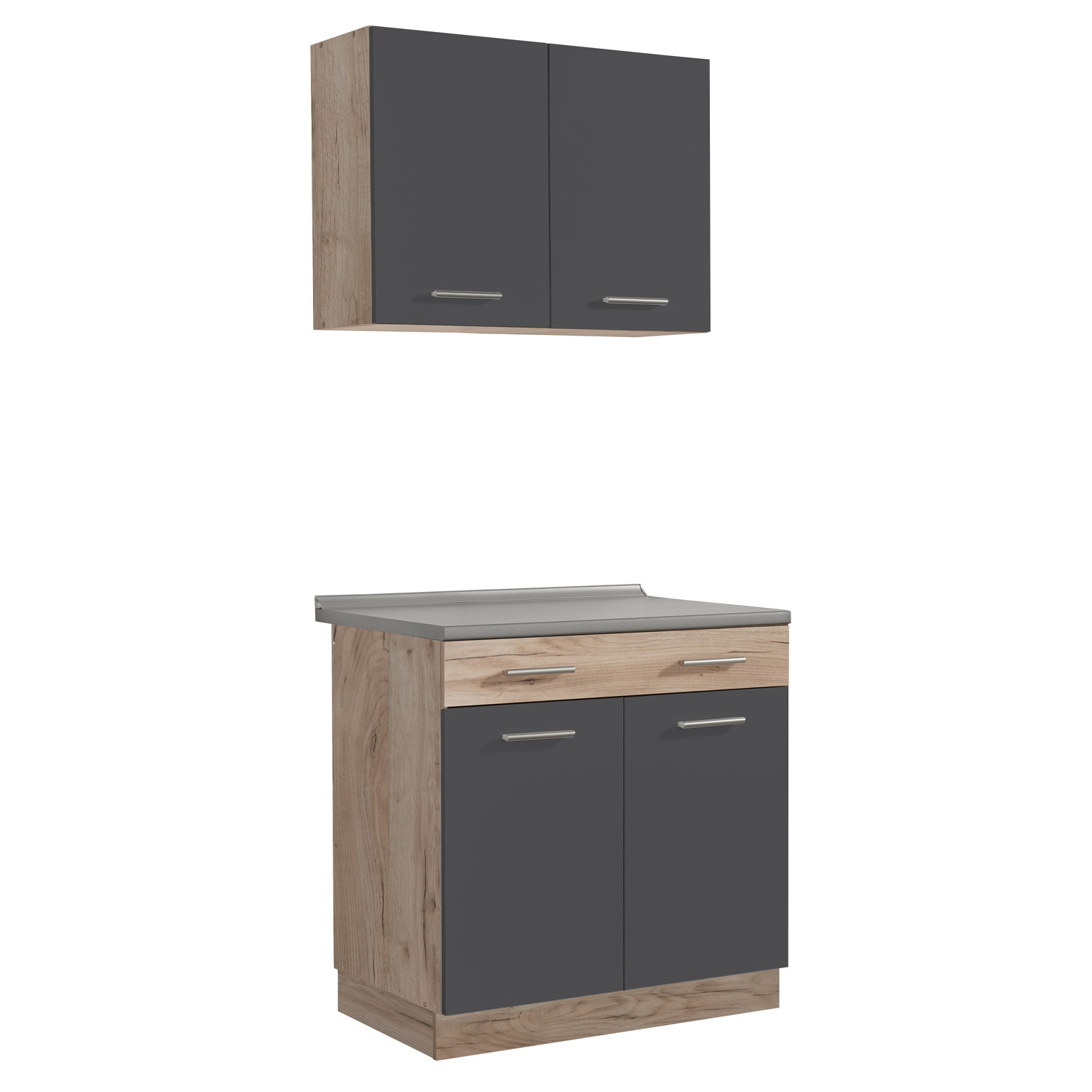 Kitchen Unit without Appliances 80 cm Gray | Oak | Single Kitchen | Mini Kitchen | Kitchen Element | Basic