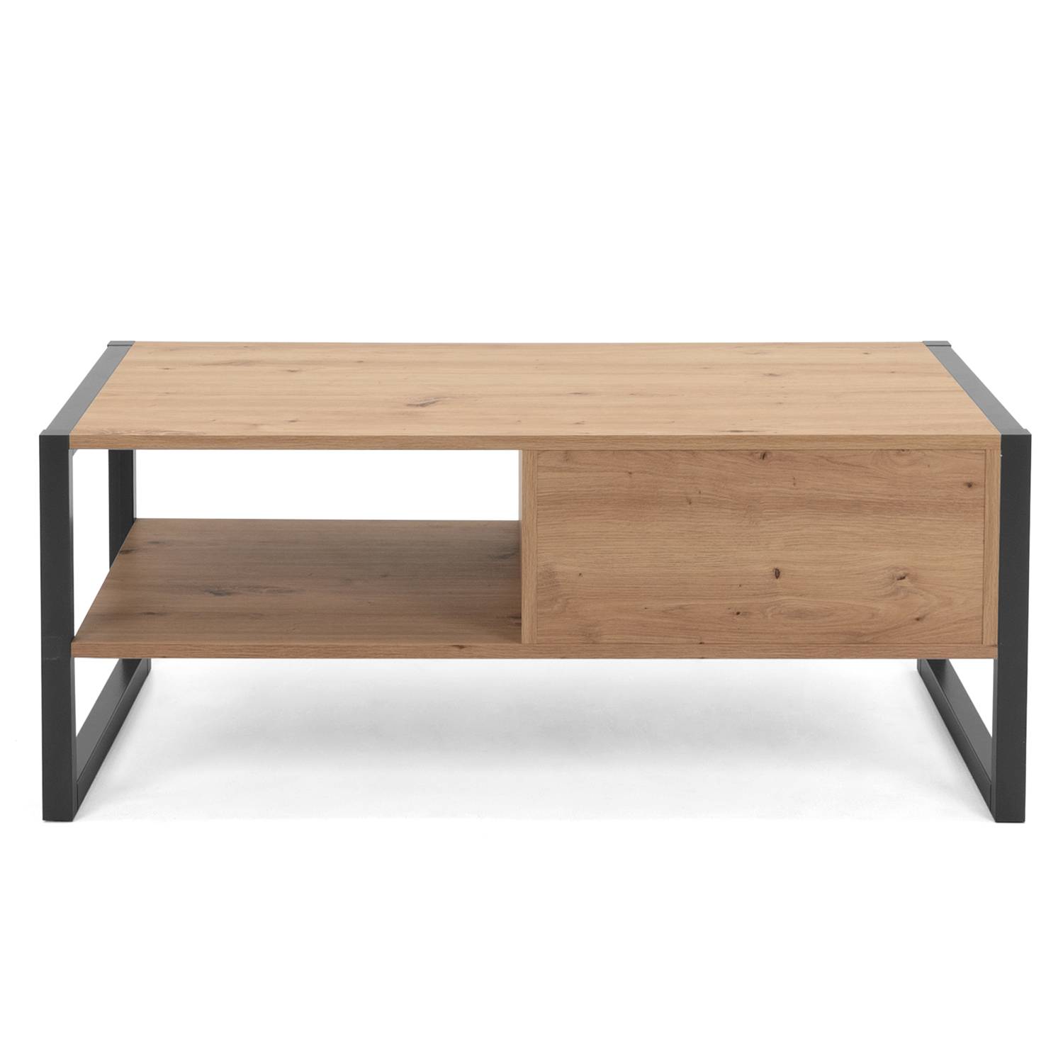 Coffee Table Living Room Table 1 Drawer Storage Wooden Table Grey Natural