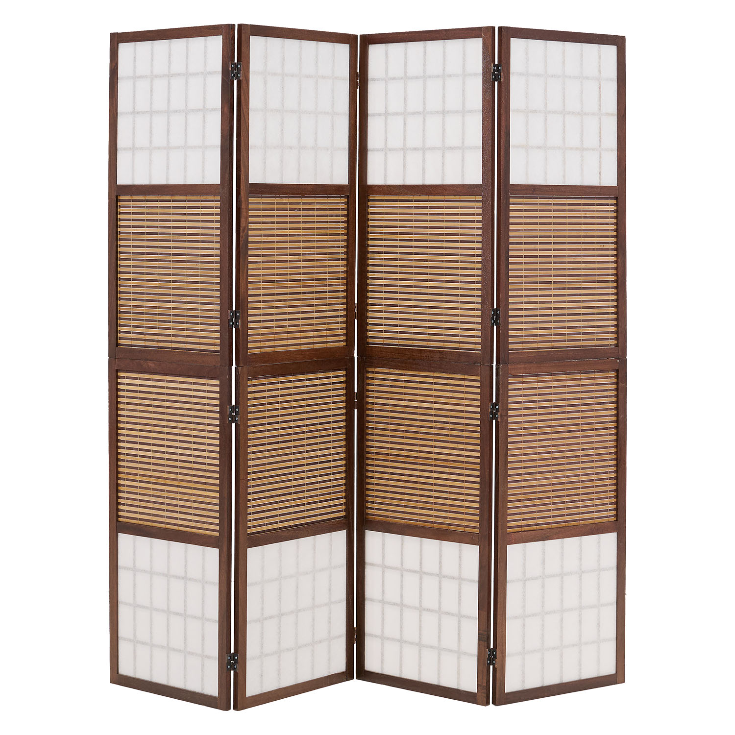 Brown Bamboo & Shoji Screen – 4-panel wooden screen