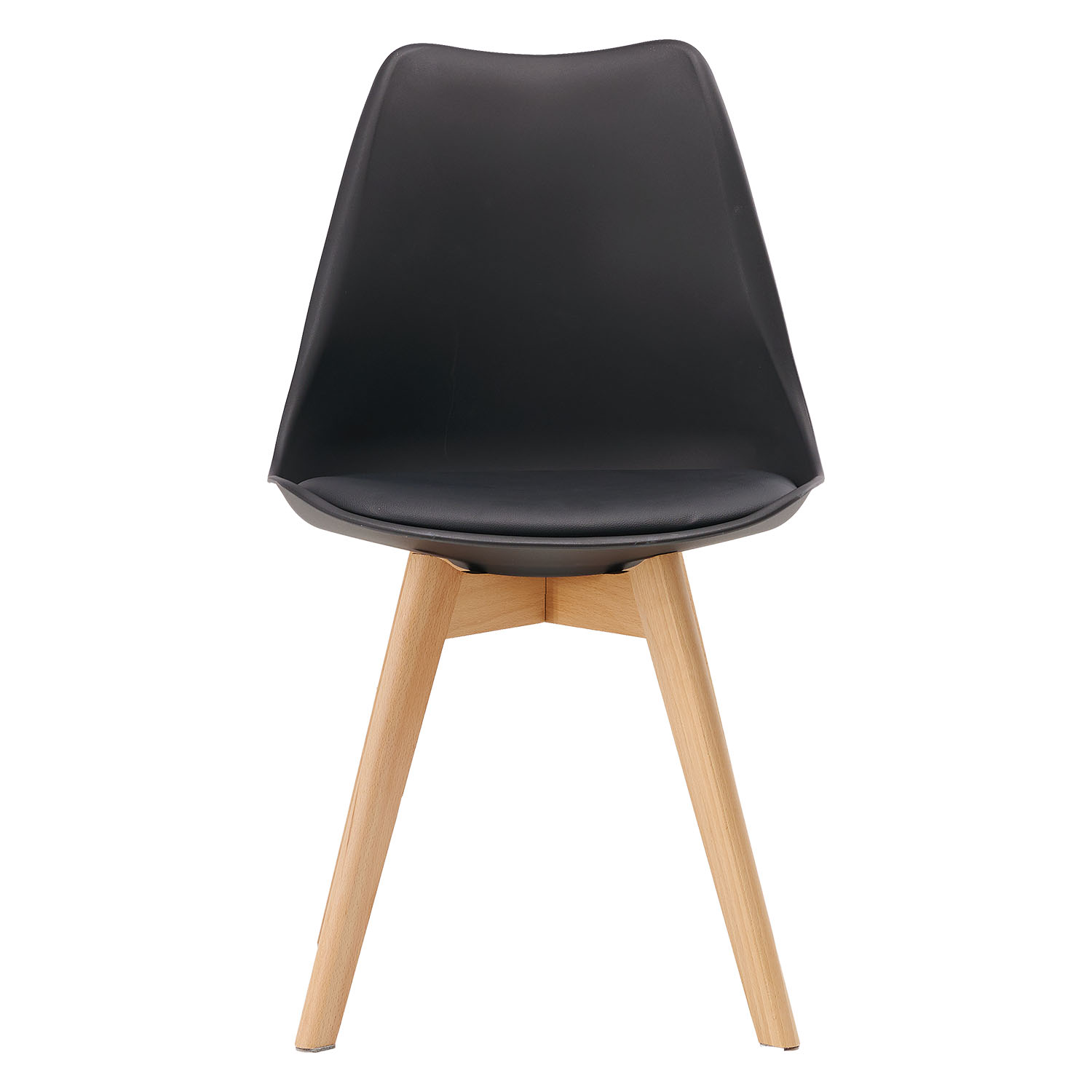 2 Black Dining Chairs – Modern Plastic Design Chair with Wooden Legs | Set of 2 Contemporary Kitchen & Dining Chairs