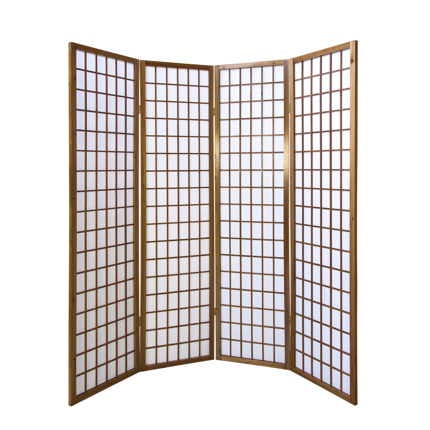Paravent Raumteiler 4-teilig Holz Shoji Reispapier weiß Holzrahmen braun Sichtschutz