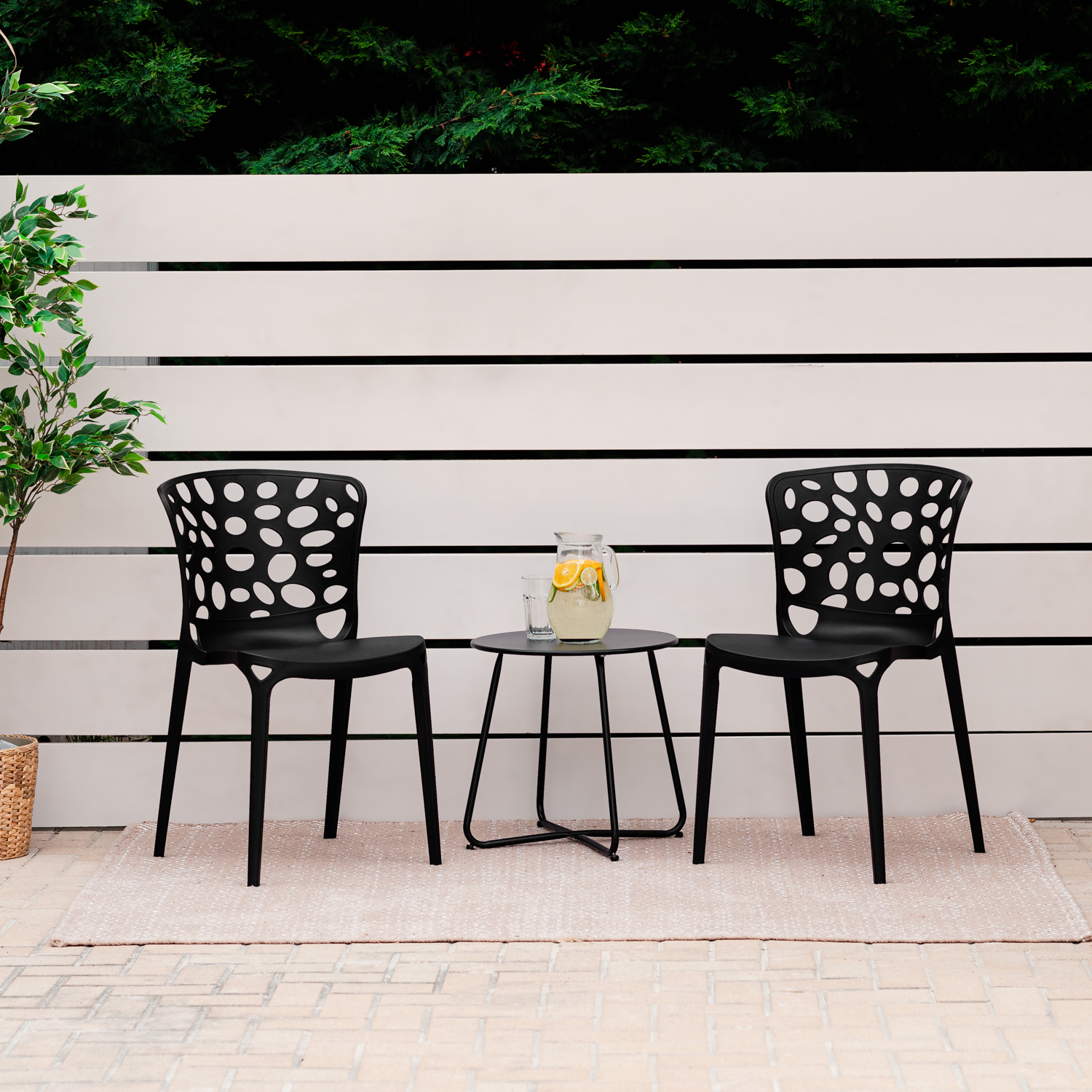 Garden chair Set of 4 Modern Black Camping chairs Outdoor chairs Plastic Stacking chairs Kitchen chairs