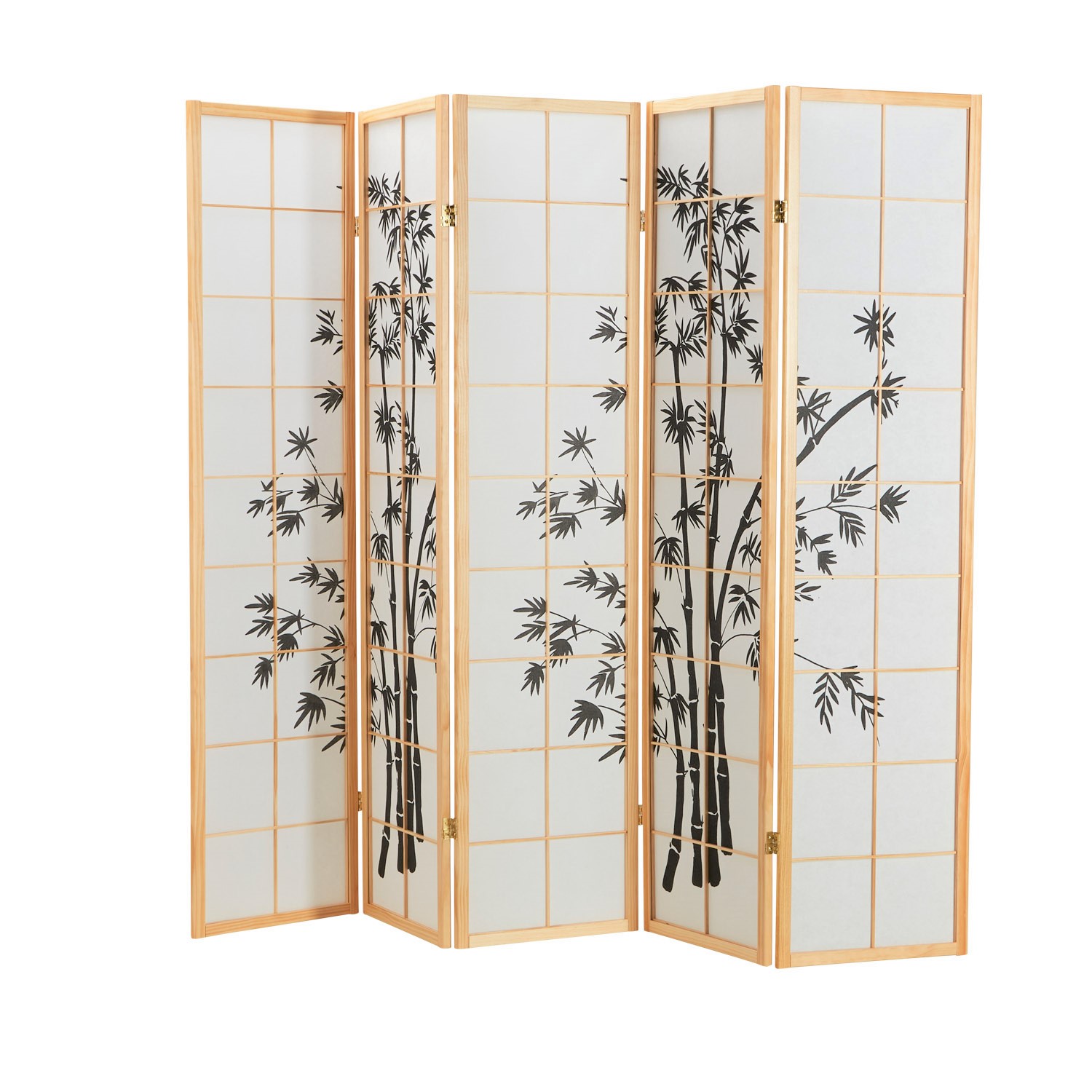 Paravent Natural Bamboo Pattern Print | 5-panel | Wood | Room Divider Partition Privacy Screen