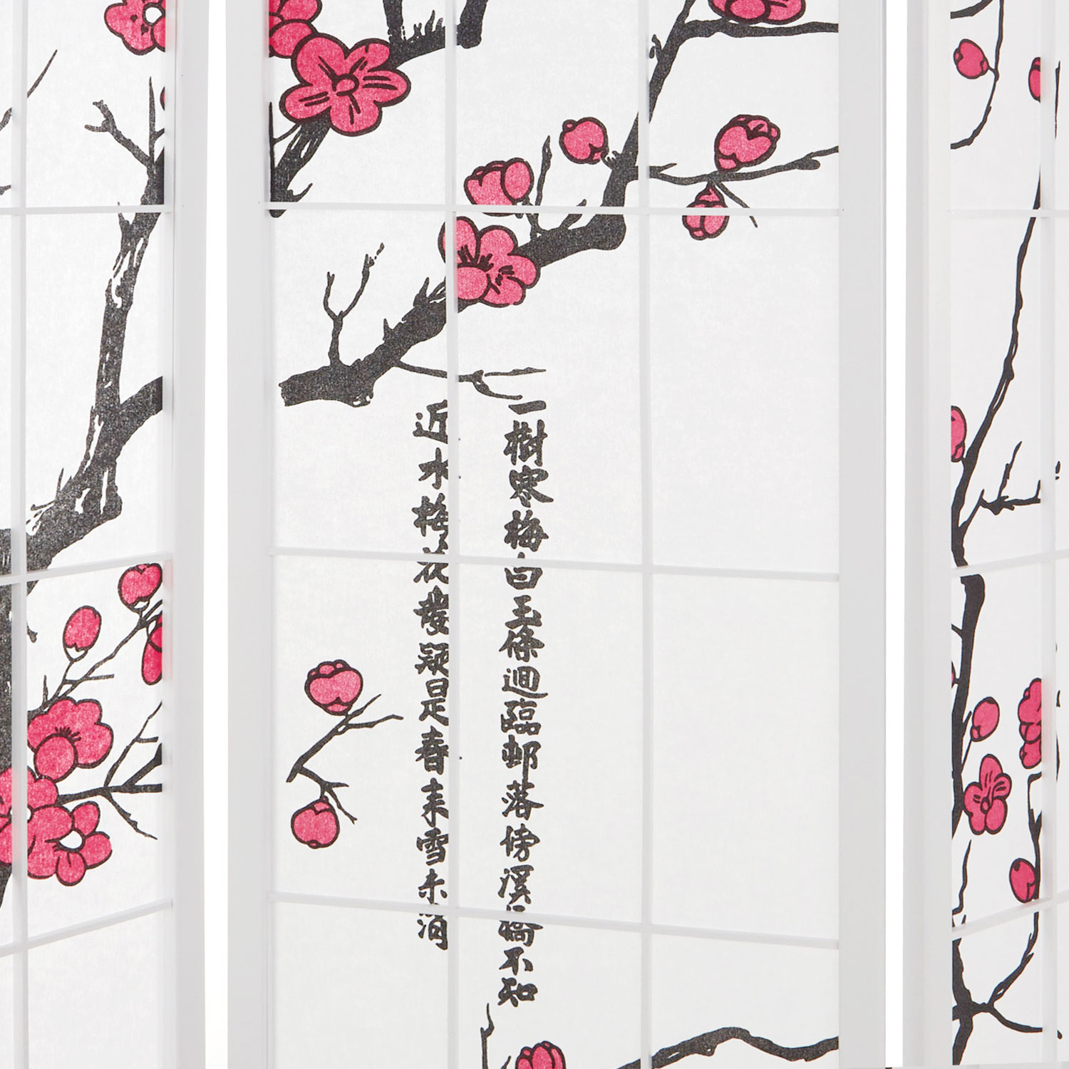 Paravent White Cherry Pattern | Rice Paper White | 6-panel | Wood | Room Divider Partition Privacy Screen