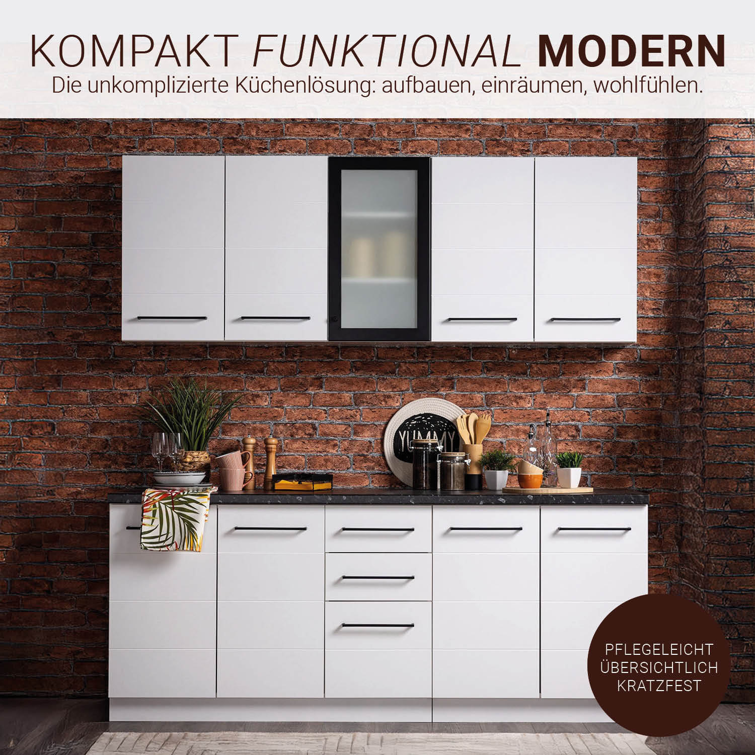 200 cm White Kitchen Unit – Modern Kitchen Unit Without Appliances, Featuring Storage Space