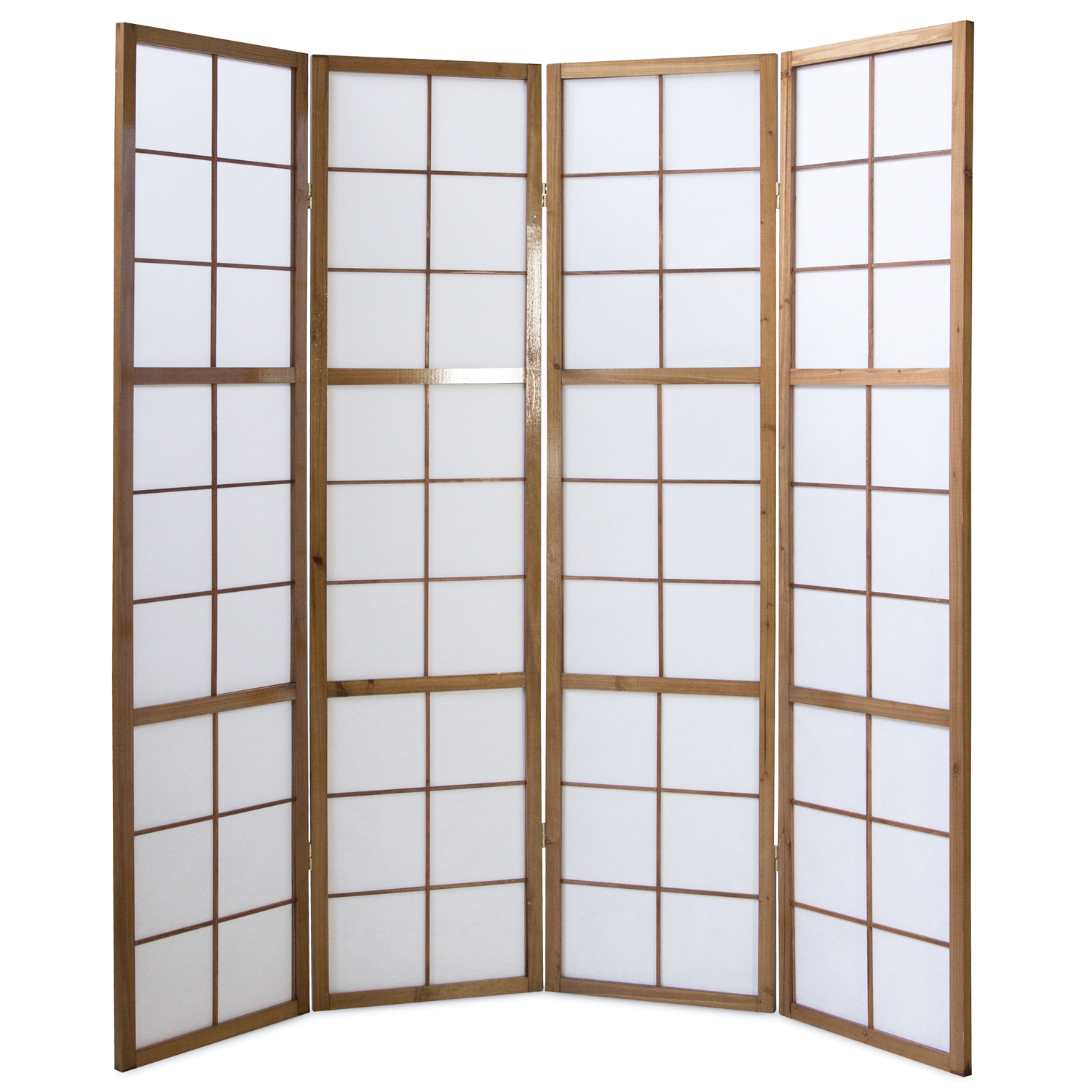 Paravent Brown Shoji Rice Paper White | 4-panel | Wood | Room Divider Partition Privacy Screen