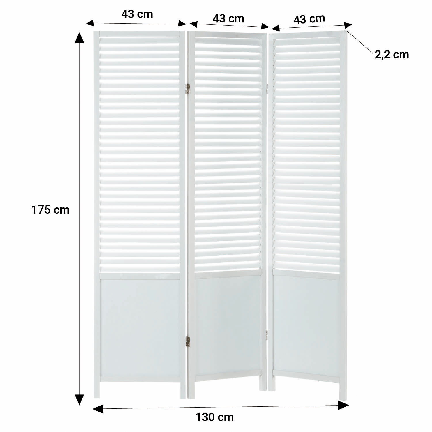 Paravent White Wooden Slats | 3-panel | Wood | Room Divider Partition Privacy Screen