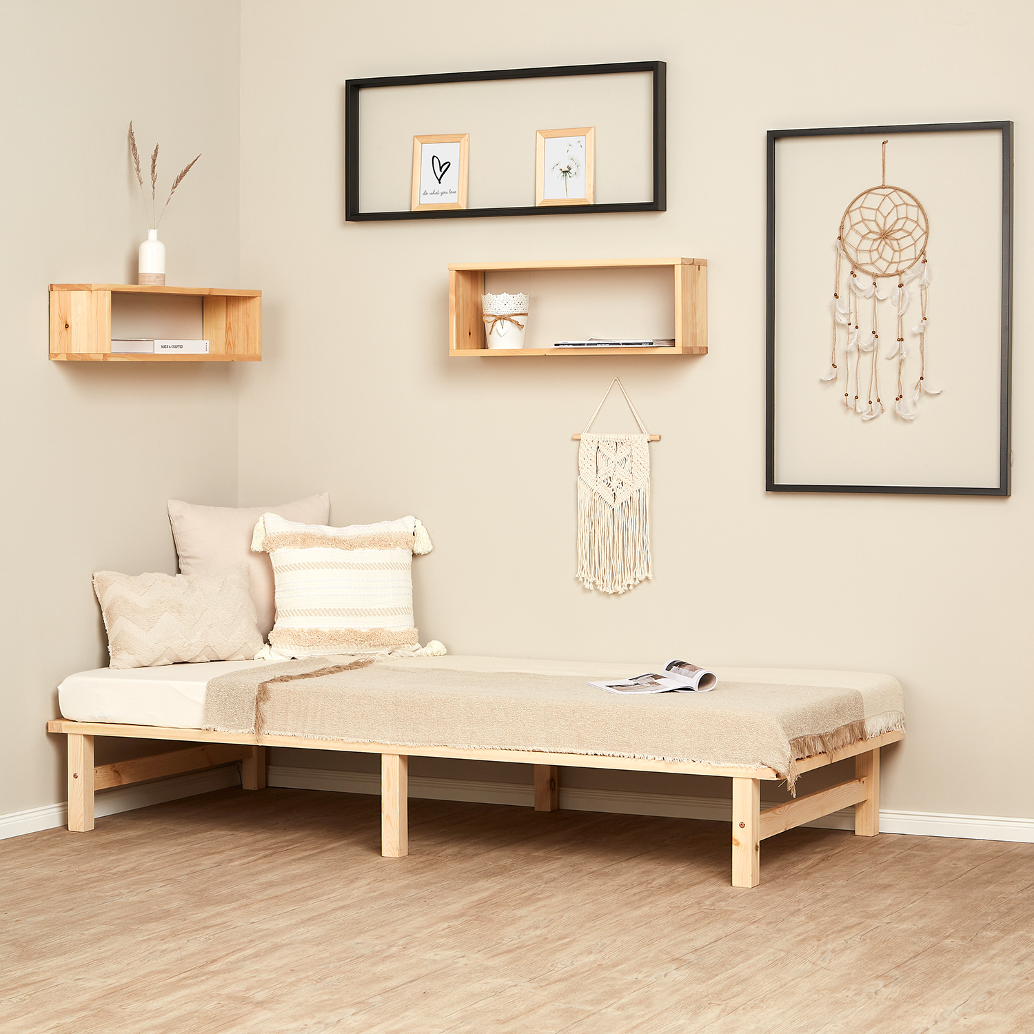 90x200 cm Natural Pallet Bed – Single Wooden Bed with Slatted Base