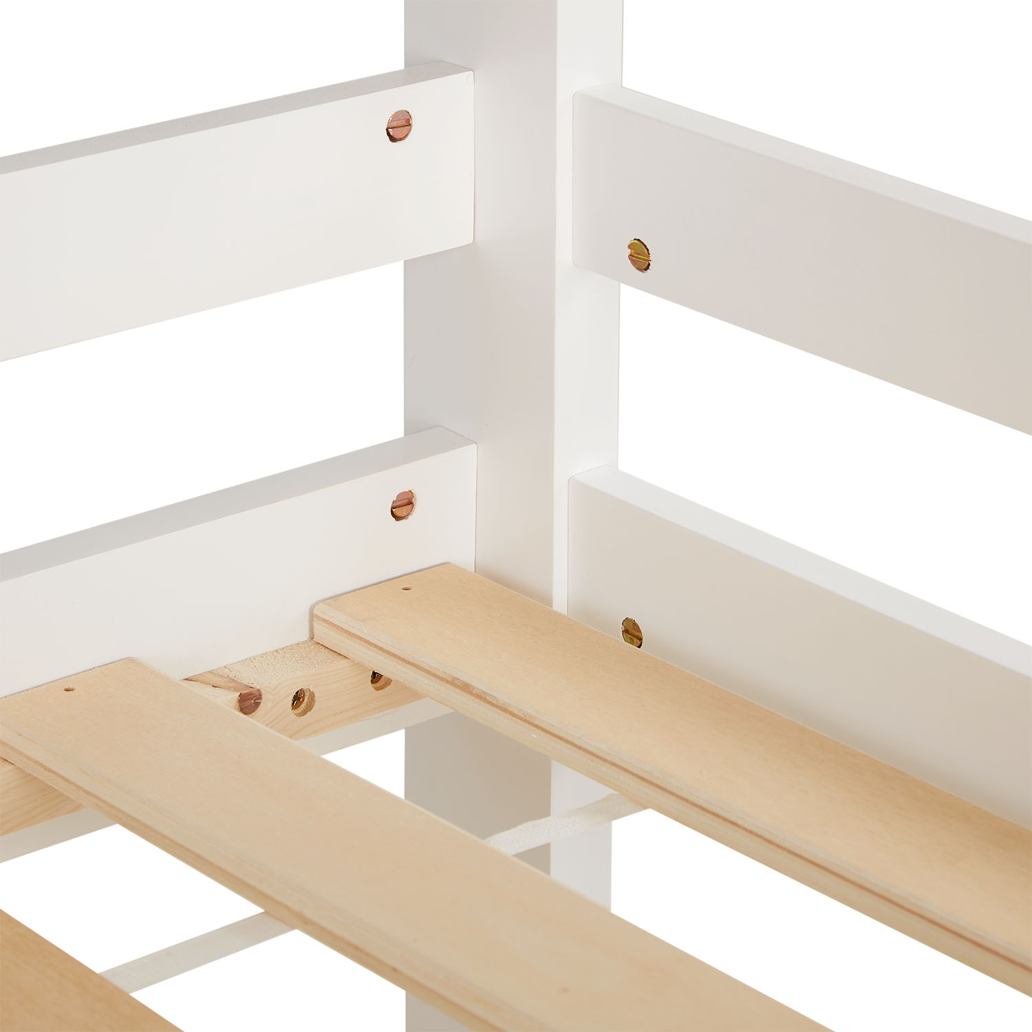 Bunk Bed 3 Levels 90x200 cm White | Ladders Natural | with Bed Drawer | with Slatted Frame