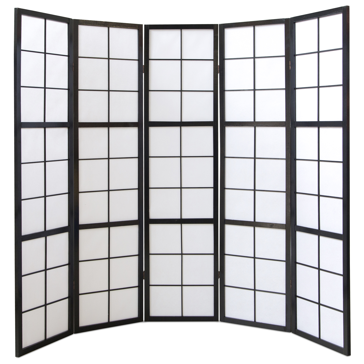 Black Shoji 5-Panel Screen – Wooden room divider with white rice paper