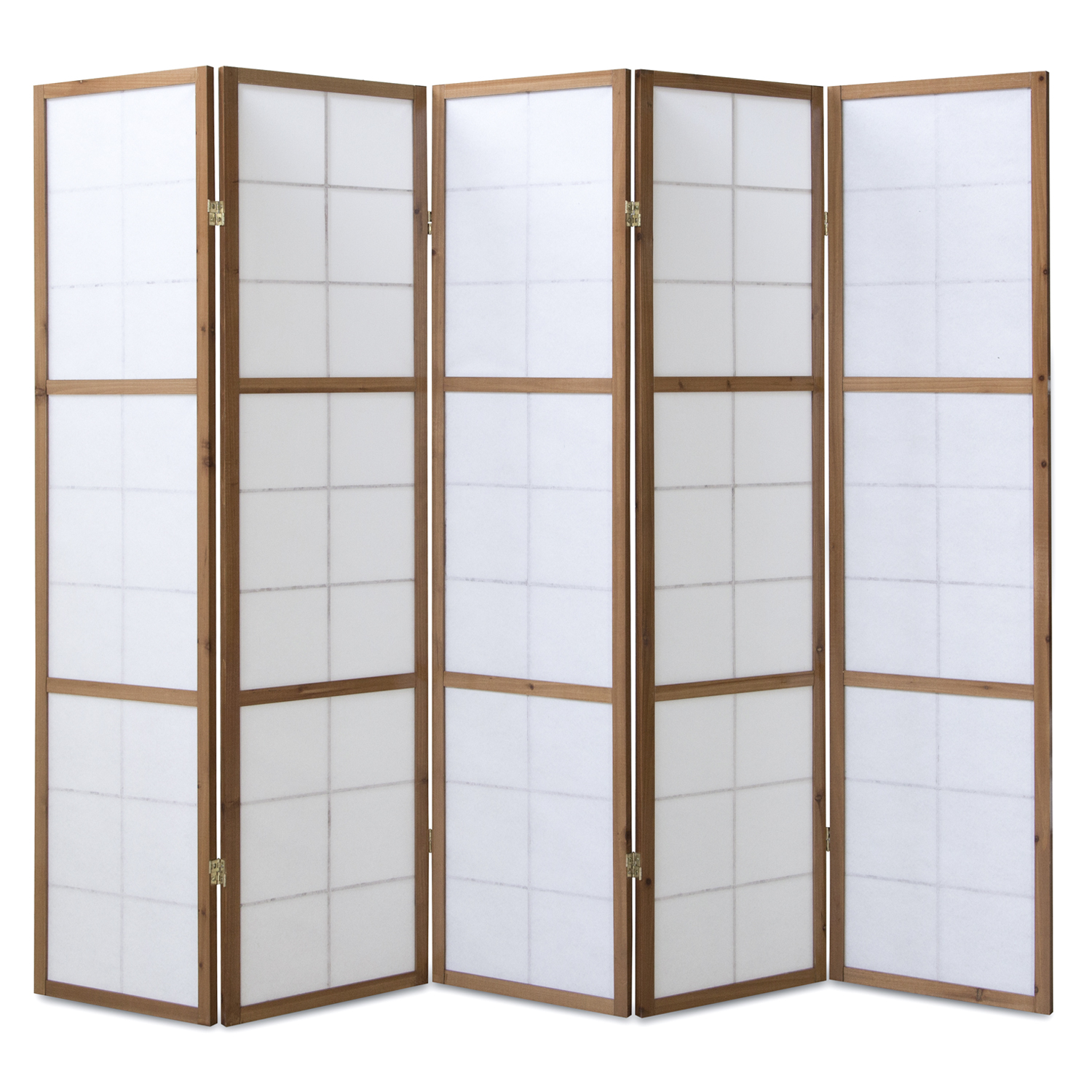 Paravent Brown Shoji Rice Paper White | 5-panel | Wood | Room Divider Partition Privacy Screen