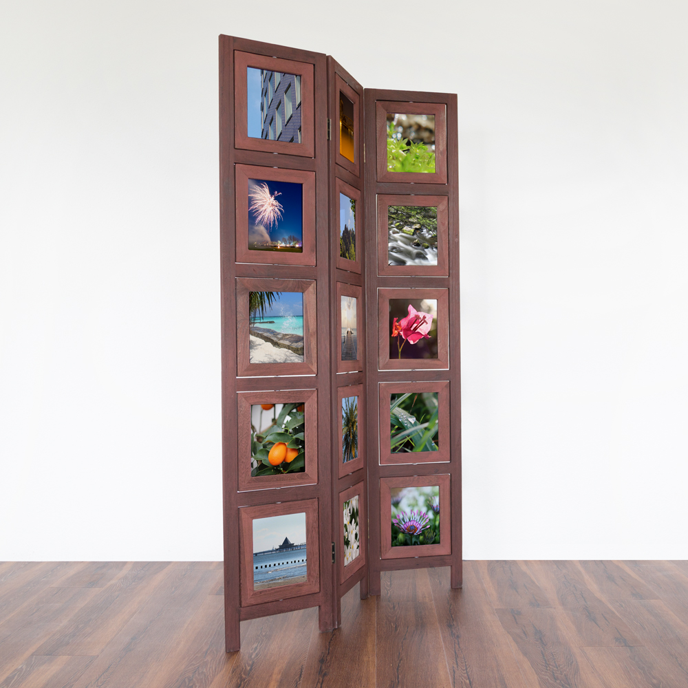 Paravent Pictures Photos Brown | 3-panel | Wood | Room Divider Partition Privacy Screen