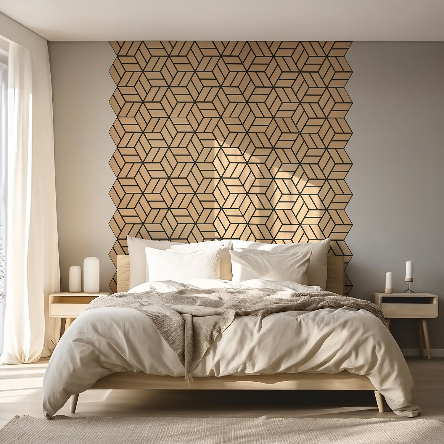 Acoustic Panels Wall Panels Hexagon Honeycomb 30 x 26 cm Natural Oak | Wood | 16-piece Set | 3D