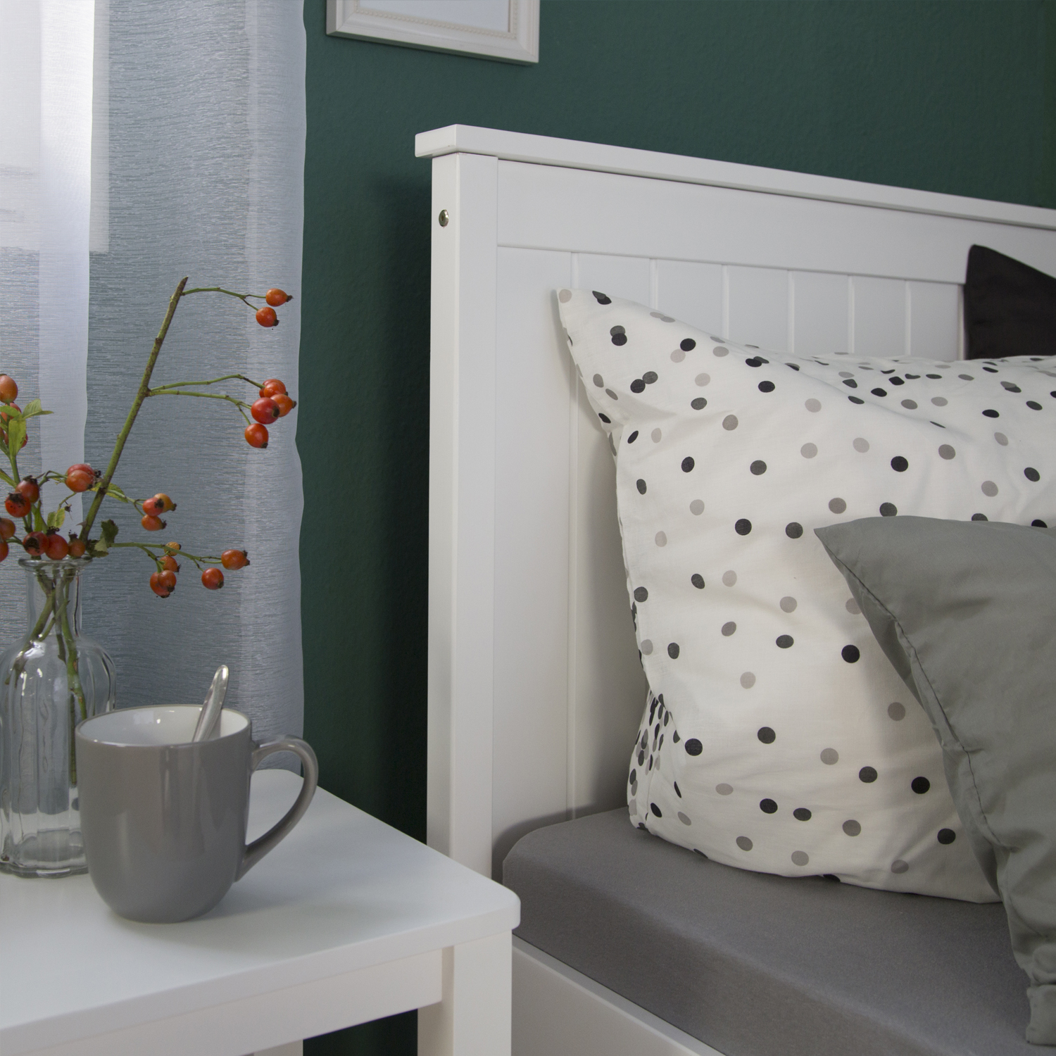 Wood Bed 90x200 cm White | Single Bed | with Slatted Frame | Country House Style | Kids Youth Guest Bedroom