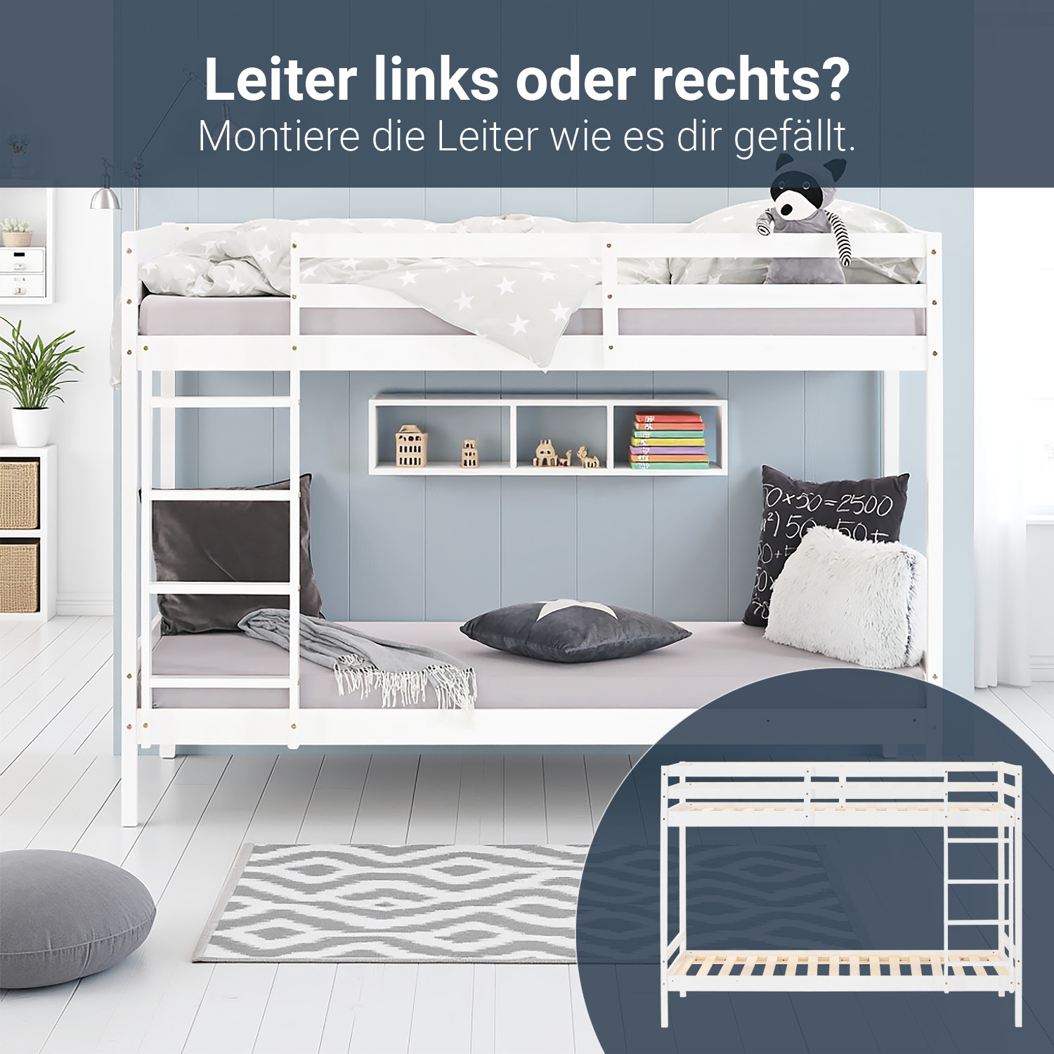 Bunk Bed 90x200 cm White Basic | with Slatted Frame