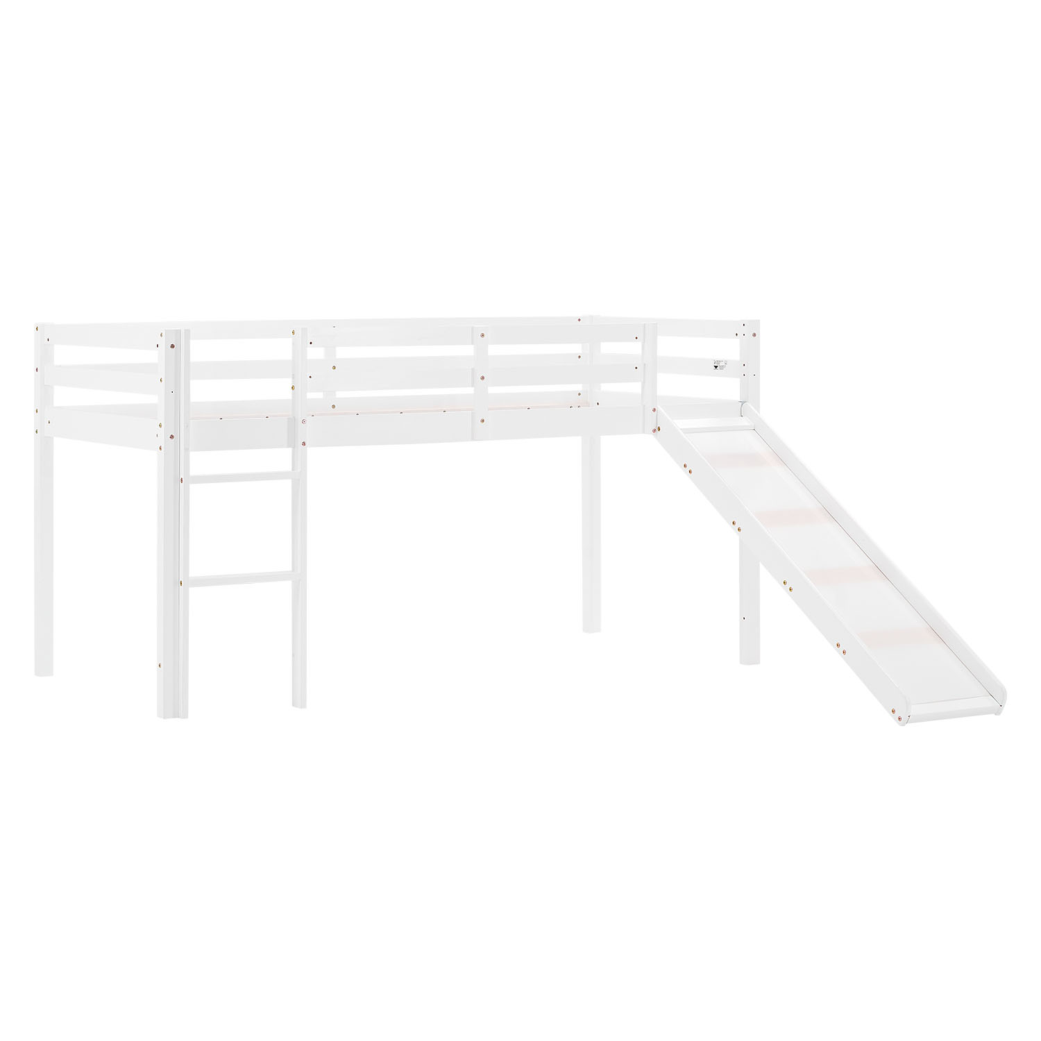 Loft Bed Kids 90x200 cm White with Curtain Purple Castle | Tower | Slide | without Slatted Frame