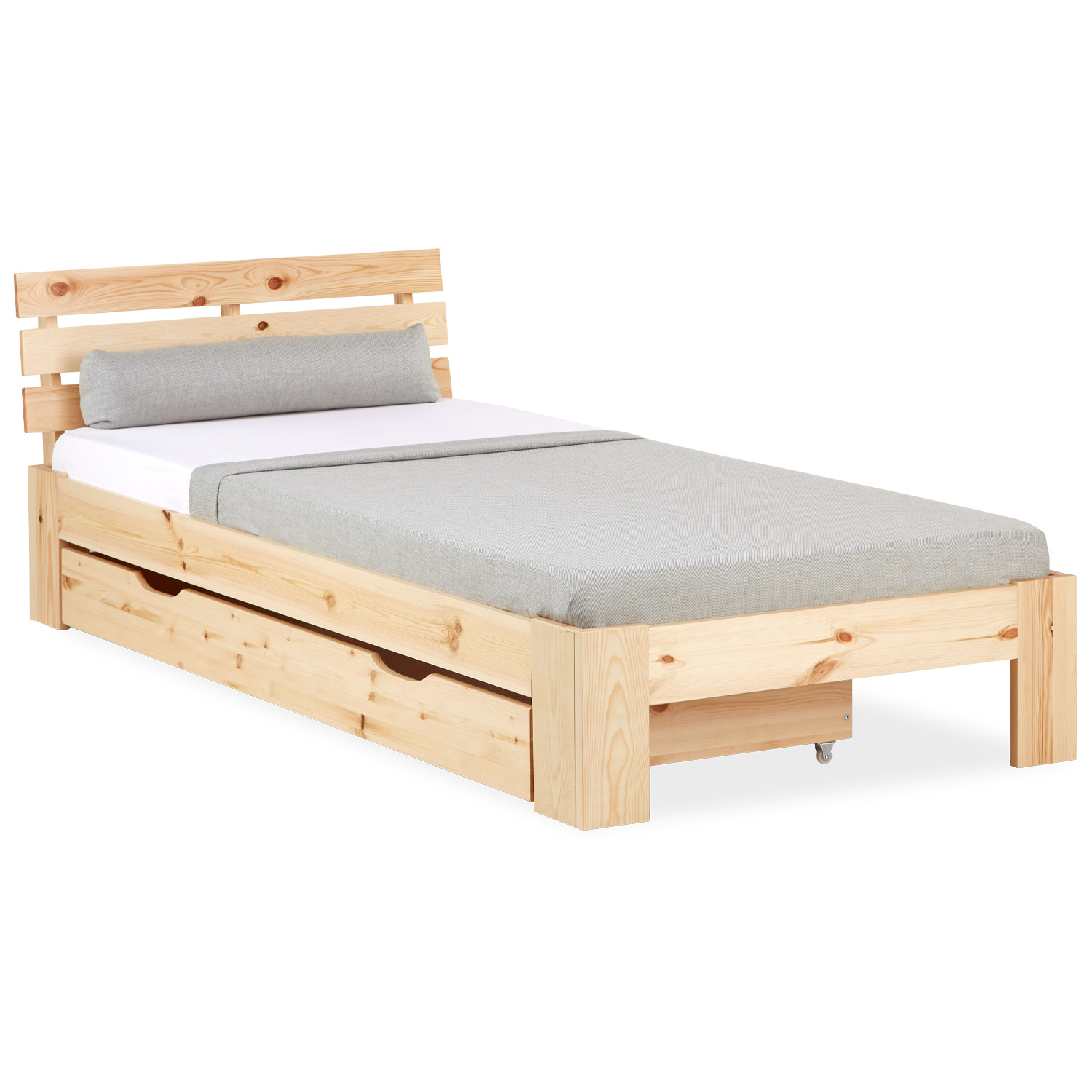 Single Bed 90x200 with Drawer Wooden Bed Slatted Frame Nature Bed Bedstead Solid Wood