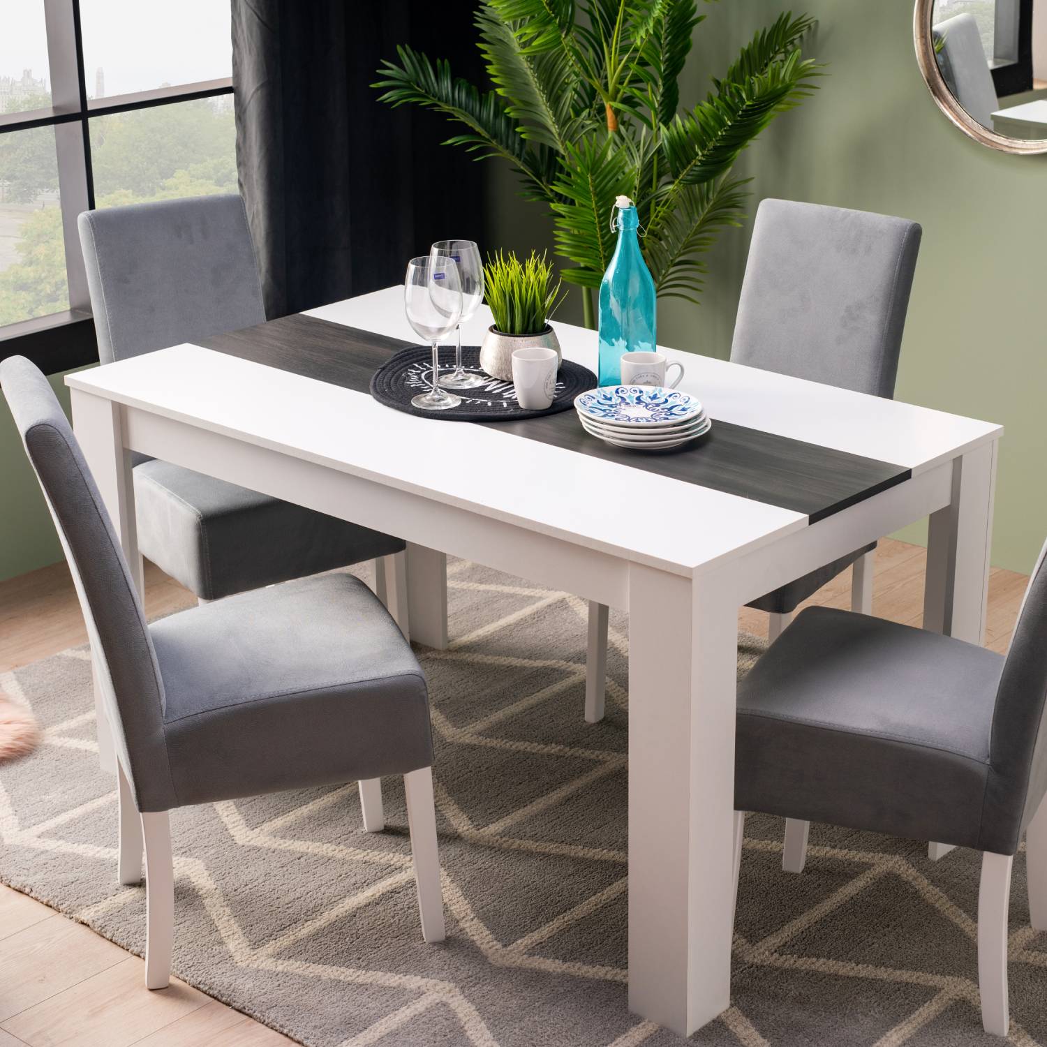 Modern Dining Table Kitchen Table Wooden Table 135x80 cm White Black 6 Seater