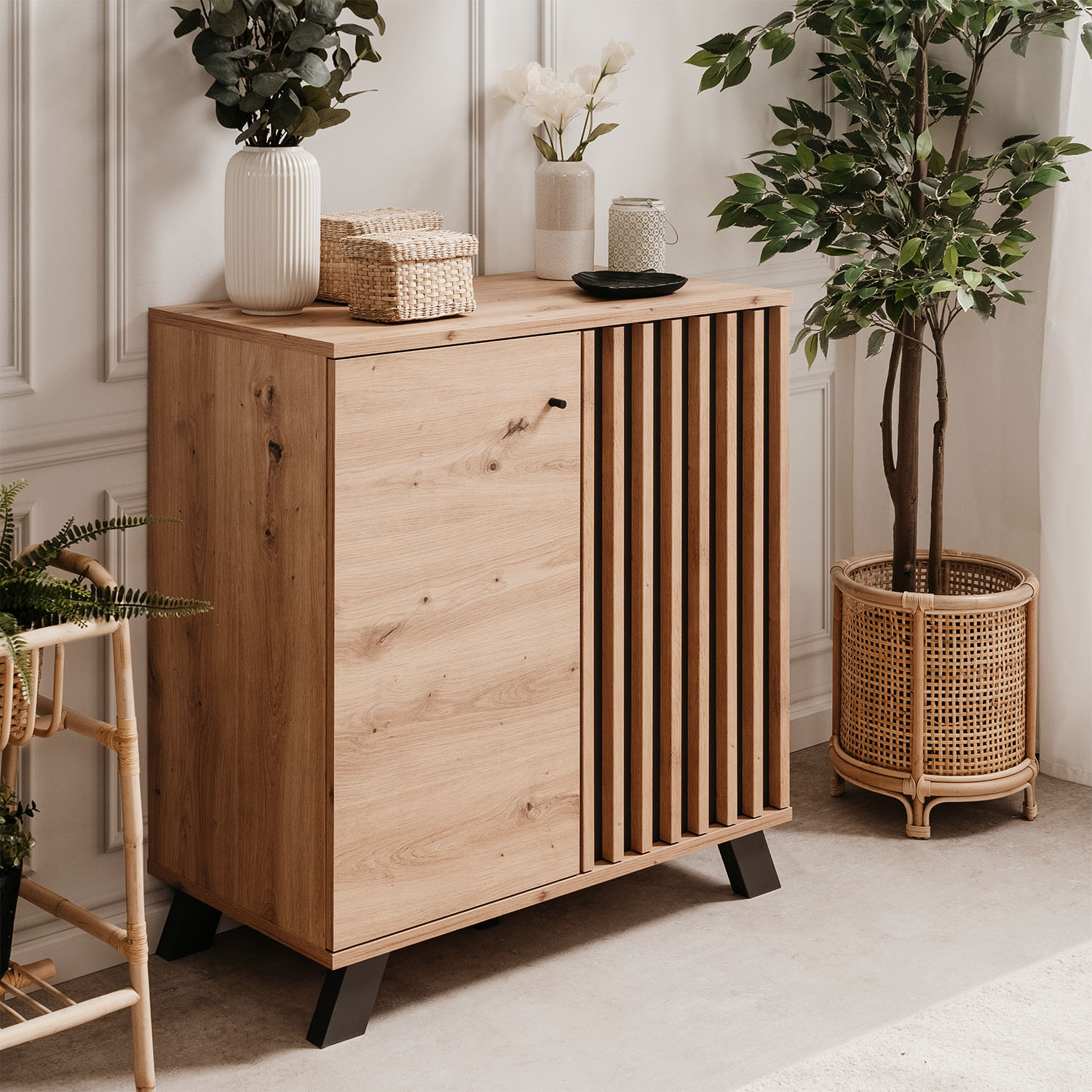 Industrial Look Sideboard Cupboard 80 cm Storage Cabinet Wood Oak Living Room