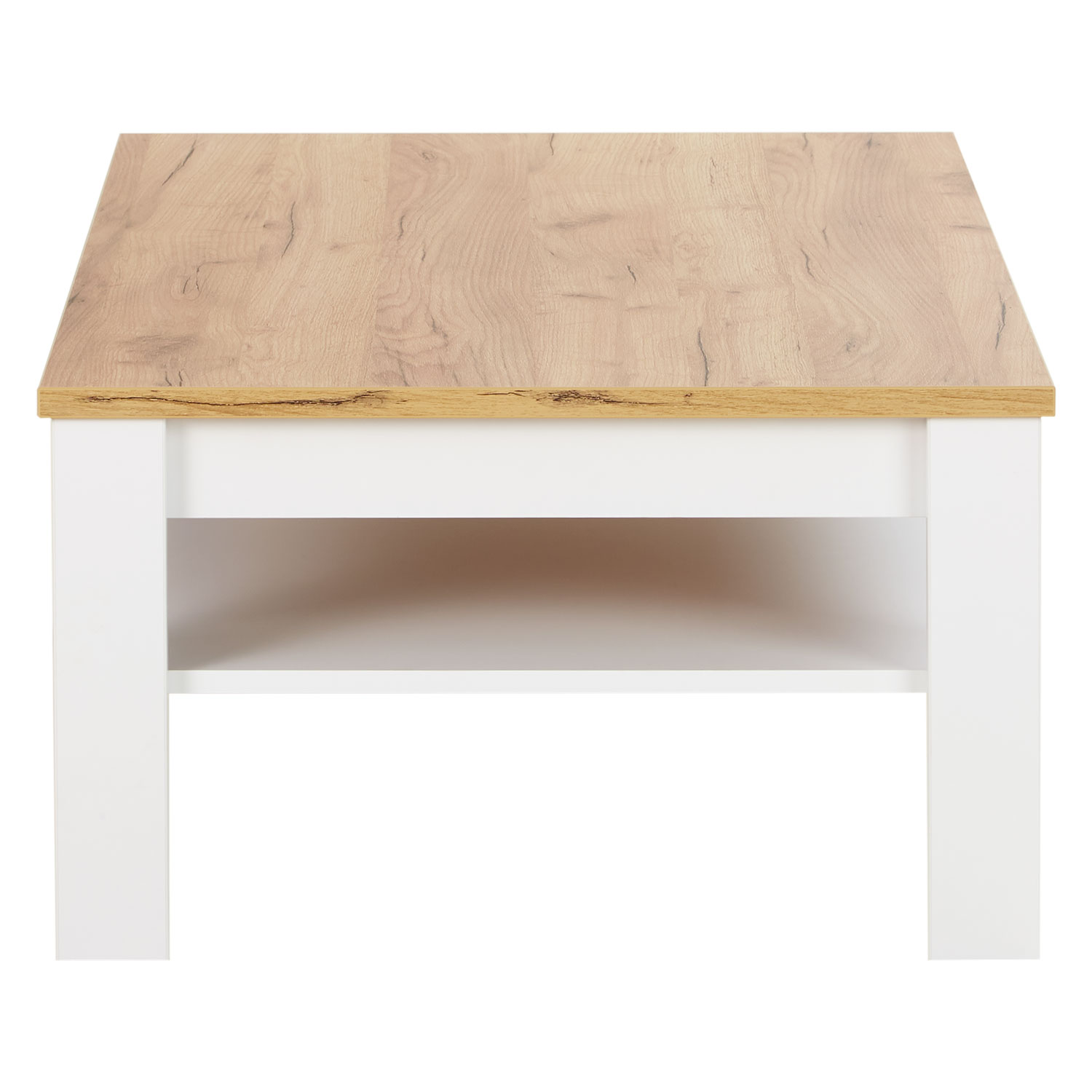 Table Basse de Bois 110x70 cm Table Salon Style Campagnard Table D'Appoint Blanc Massif Chêne