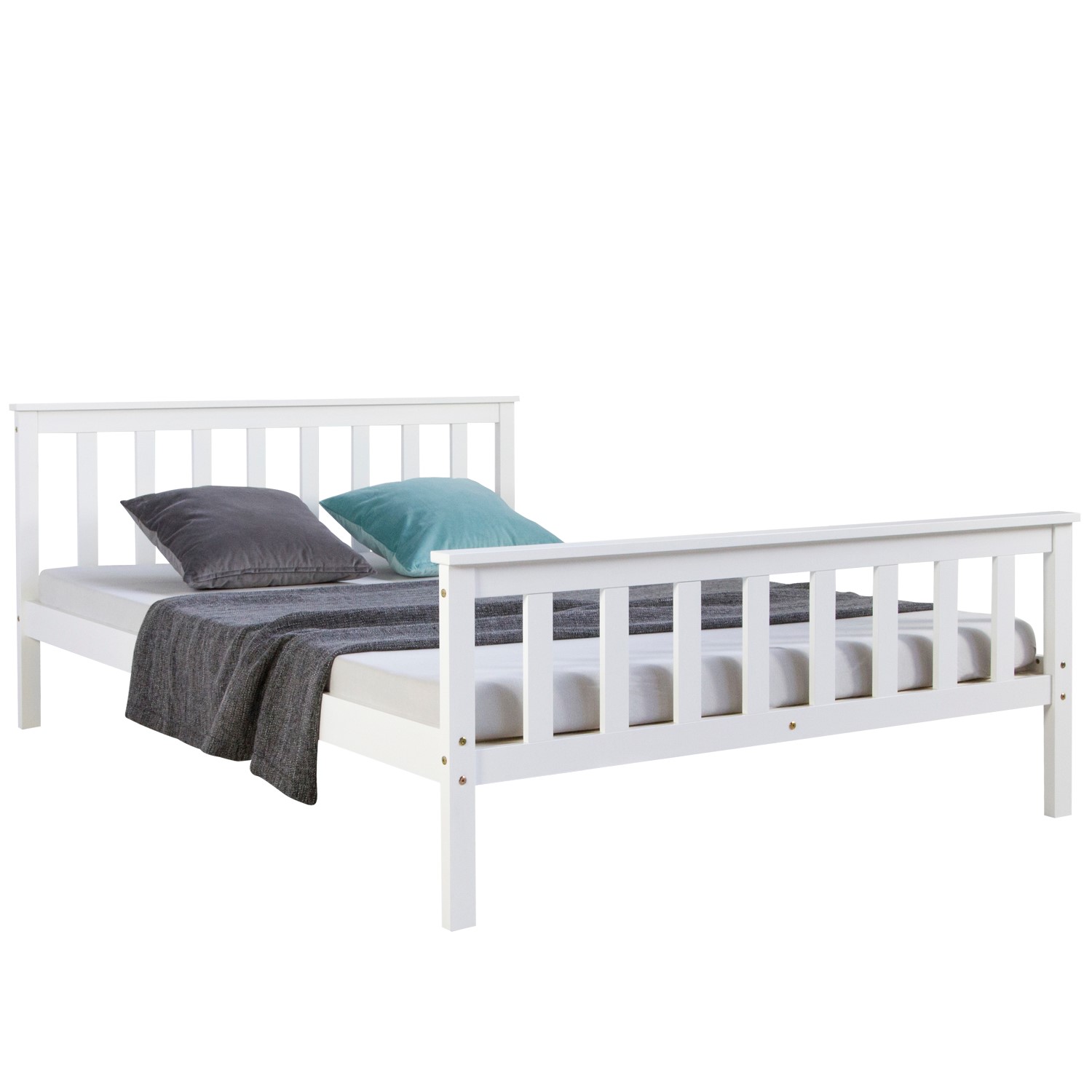 Wood Bed 140x200 cm White | Double Bed | with Slatted Frame | Solid | Kids Youth Guest Bedroom